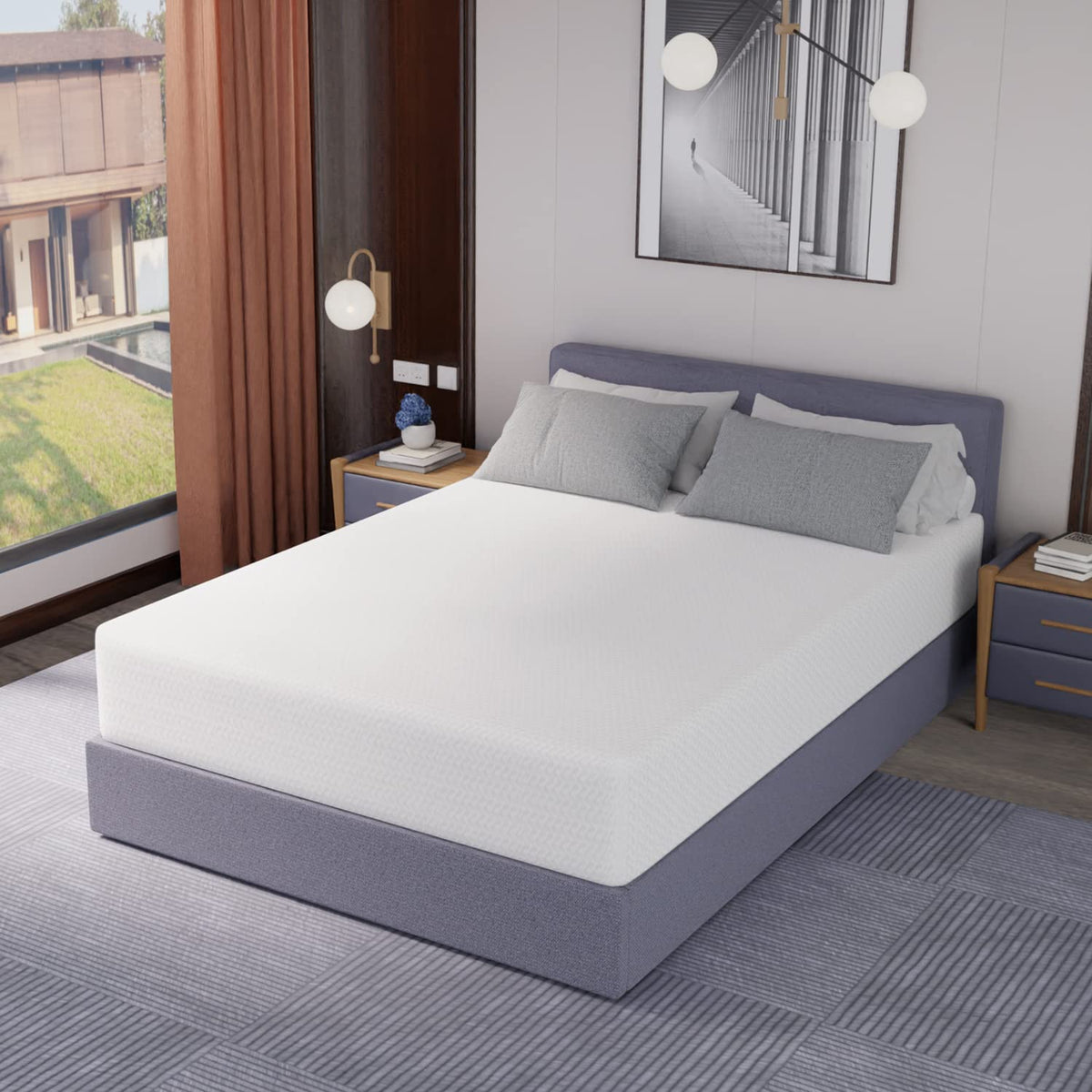Pay Lesshere 12 Inch Queen Green Tea Mattress/Breathable Mattress For Cool Sleep & Pressure Relief/Medium Firm Mattresses/Certip
