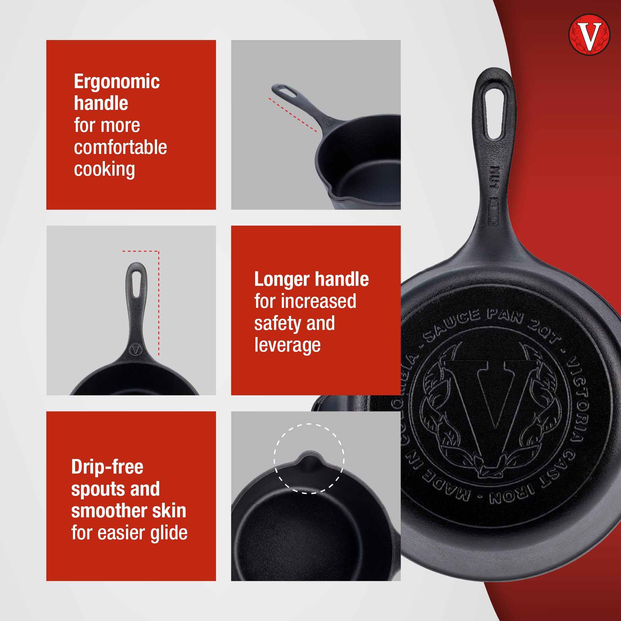 Victoria Cast Iron Saucepan, Cast Iron Melting Pot, Made In Colombia, 2Qt