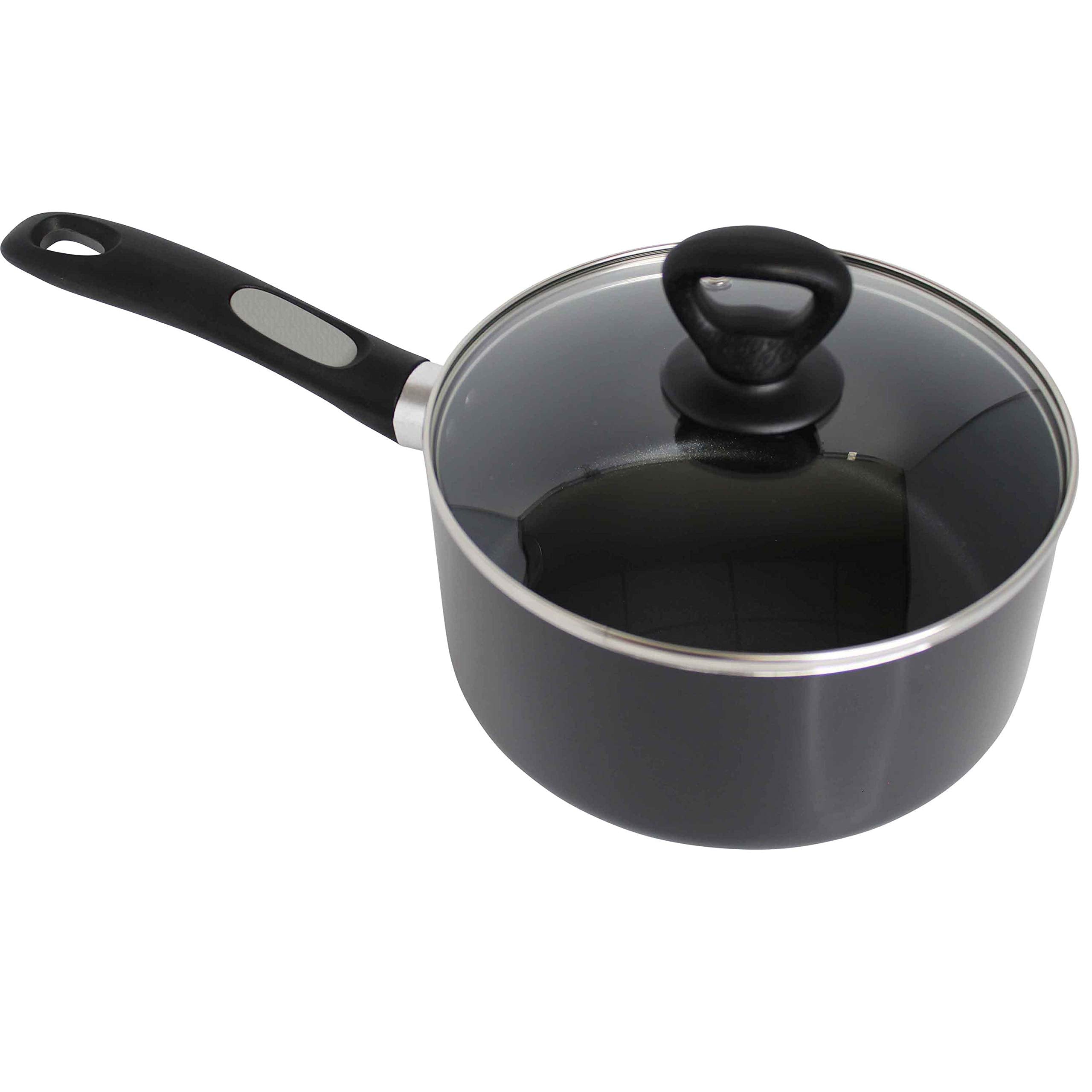 Mirro A7972484 Get A Grip Aluminum Nonstick 3-Quart Saucepan With Glass Lid Cover Cookware, Black