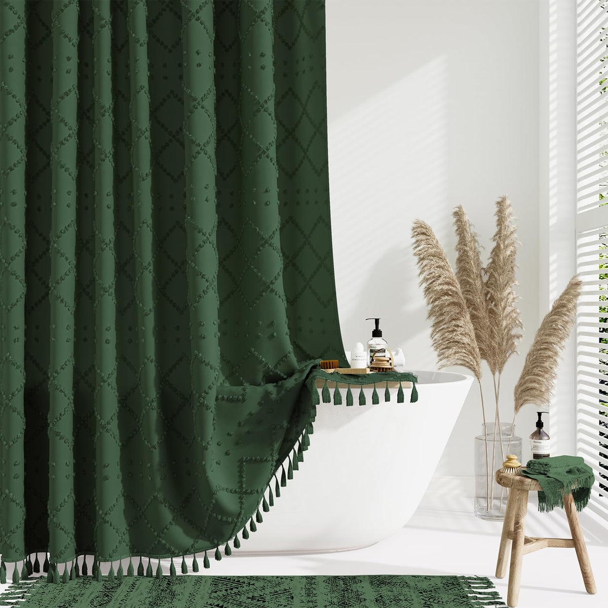 Dynamene 78 Inch Long Shower Curtain, Boho Tufted Geometric Striped Tall Cloth Shower Curtains For Bathroom Decor, Large Hotel S
