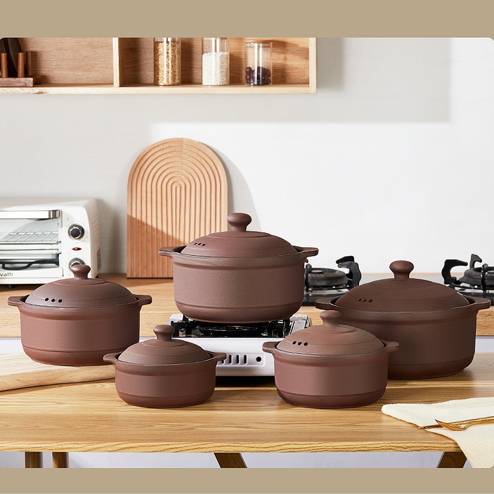 Natural Terracotta Casserole with Lids Clay Pots for Cooking, Unglazed Earthenware Rice Pots (UpgradeT54.7QT)