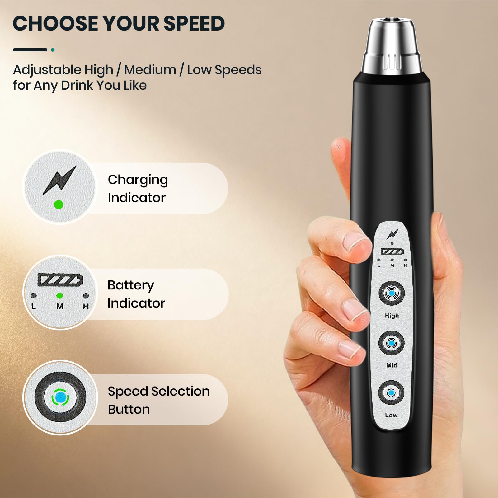 Colarlemo Milk Frother Handheld Rechargeable, Frother Wand Drink Mixer Electric Whisk for Coffee, Detachable With 3 Stainless Wh