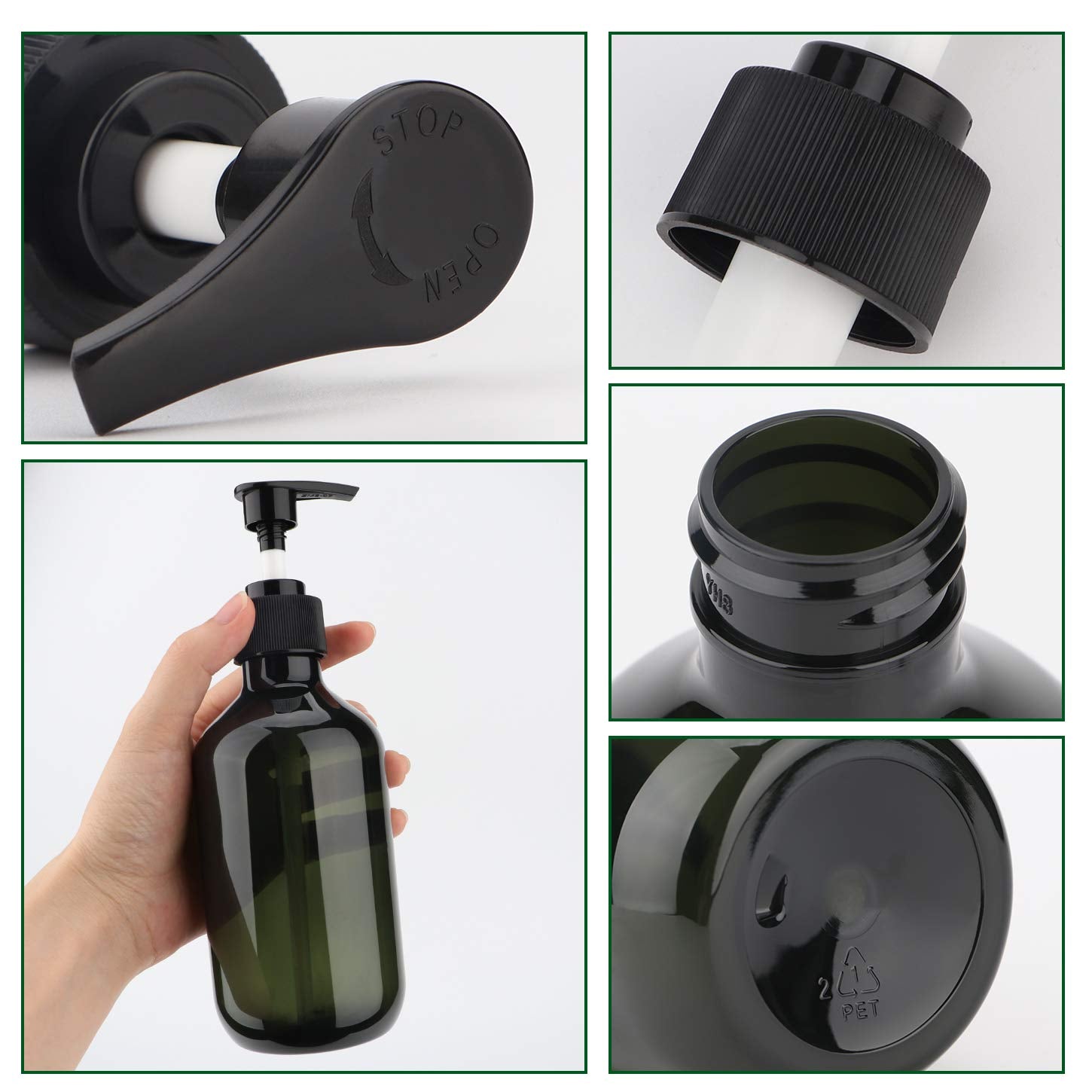 Sdoot Green Pump Bottle 2 Pack, 10Oz Shampoo Pump Bottle Plastic Pump Dispenser Bottle Squeeze Containers For Shampoo Lotion Bod