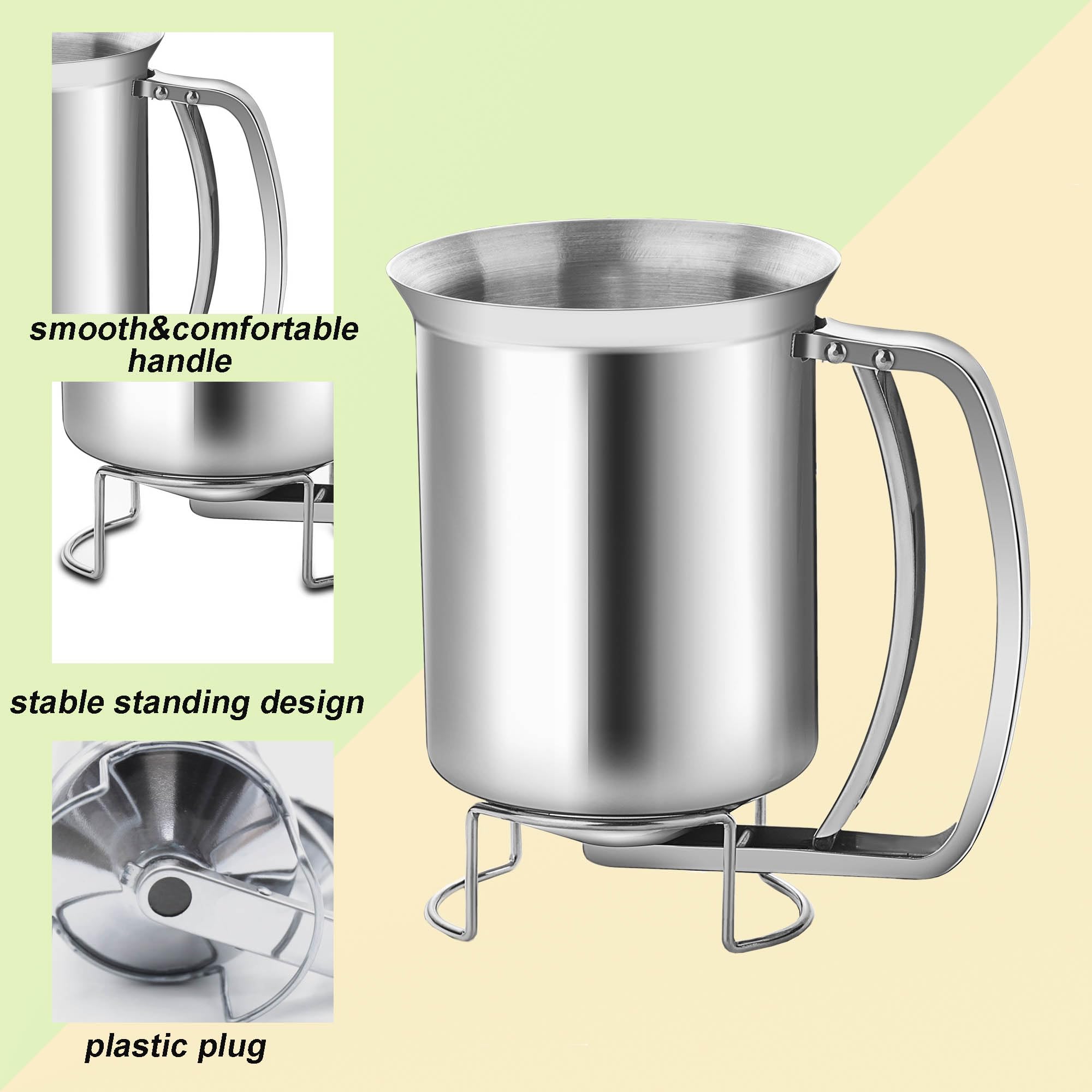 Ugpine Batter Dispenser Stainless Steel Funnel Dispenser With Stand High-Capacity Baking Essential For Pancake Cupcake Waffles M