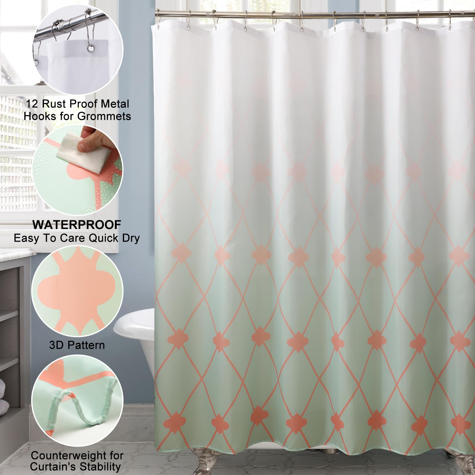Bssn 25Pcs Green Bathroom Set With Shower Curtain And Rugs - Complete Accessories Trash Can, Soap Dispenser, Soap Dish, Toilet B