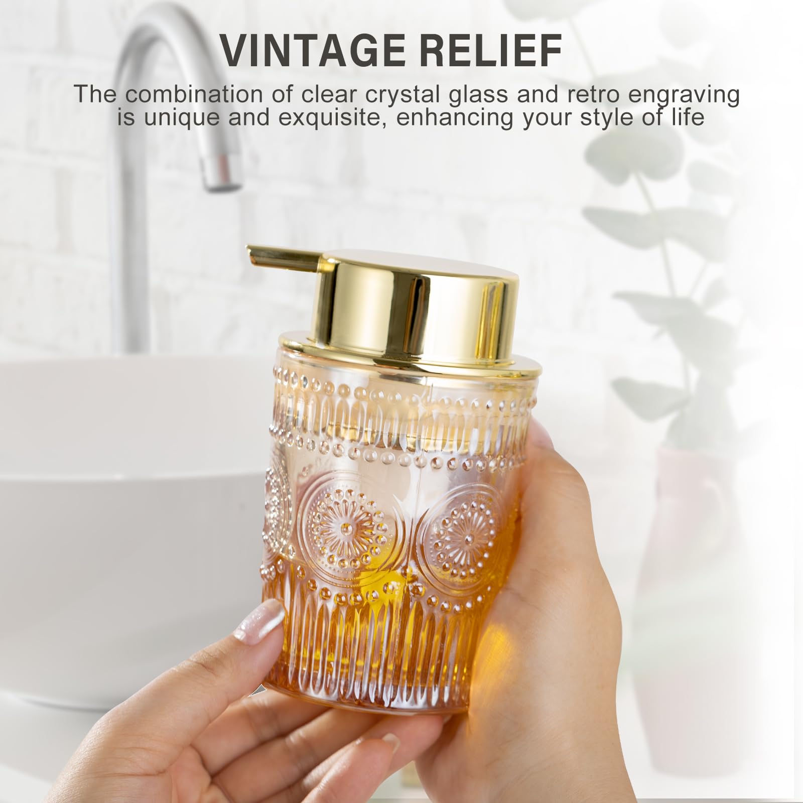Leicurace Glass Foam Soap Dispenser, Refillable Foaming Pump Dispenser With Gold Pump, Foam Hand Soap Dispenser For Bathroom Kit