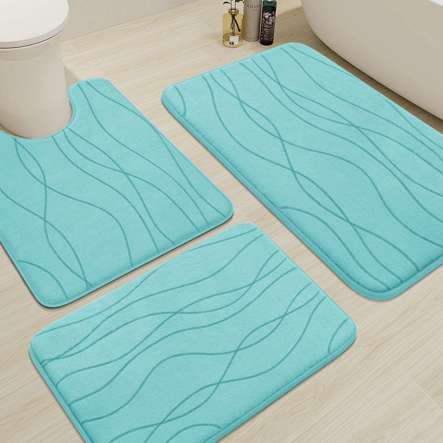Yihouse Memory Foam Bathroom Rug Sets 3 Piece, Ultra Absorbent Bath Mat For Bathroom - Non-Slip Machine Washable & Dry Quickly,