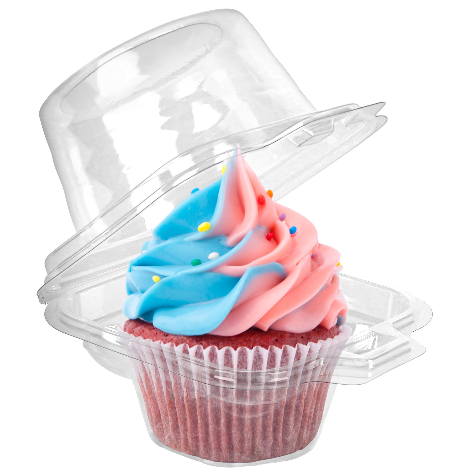 Lotfancy Individual Cupcake Containers, 100 Pcs Plastic Clear Cupcake Boxes, Disposable Single Cupcake Holders With Dome Lid, St