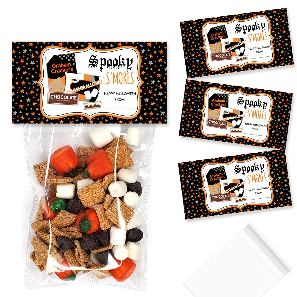 Amanda Creation Spooky SMores Themed Treat Bag Toppers for Halloween Trick Or Treating, Set of 20 Bag Toppers With 20 Self-Adhes