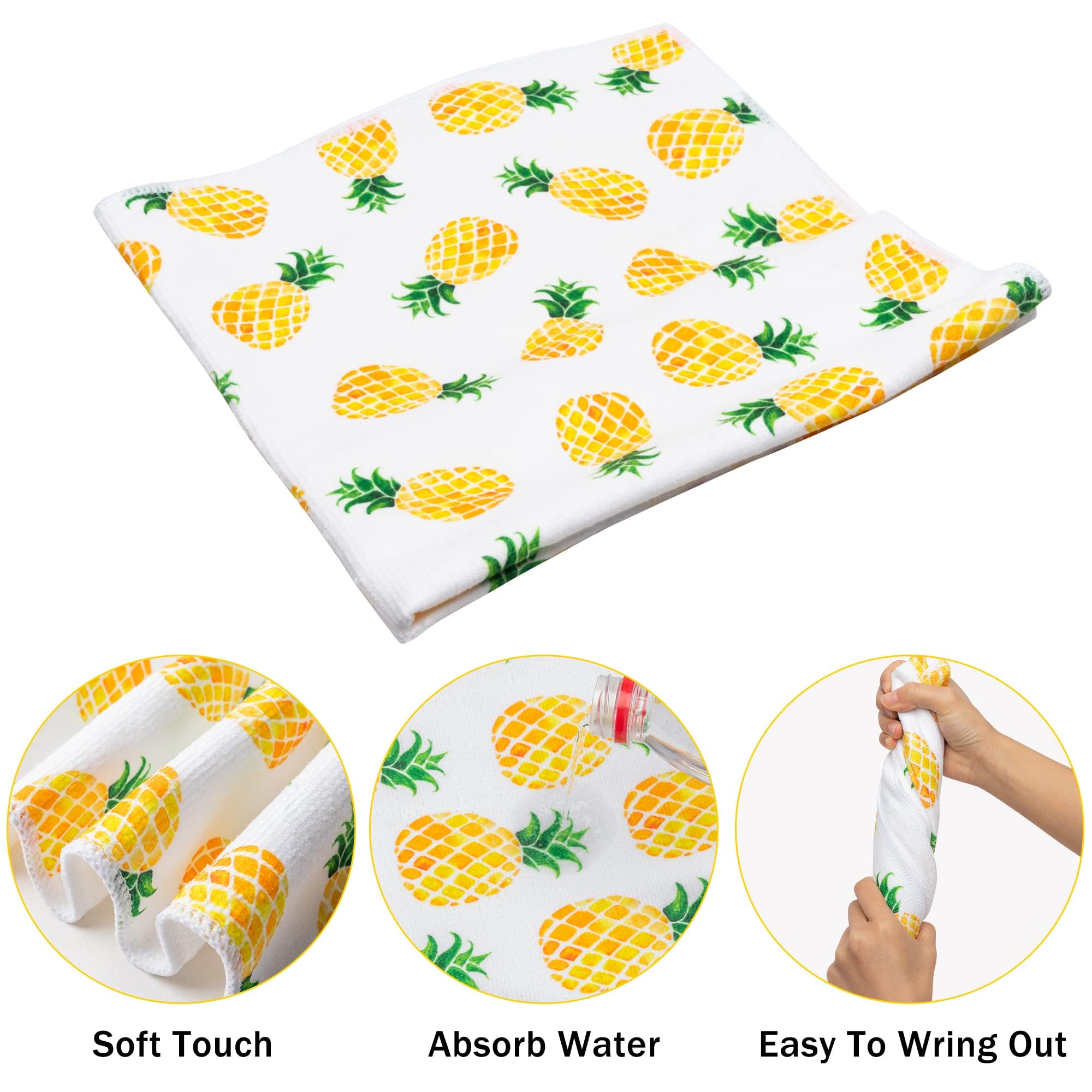 R Horse 5Pcs Pineapple Kitchen Dish Towel Set Fruit Theme Absorbent Drying Cloth Dish Tea Towels Fingertip Bar Hand Dishcloths H