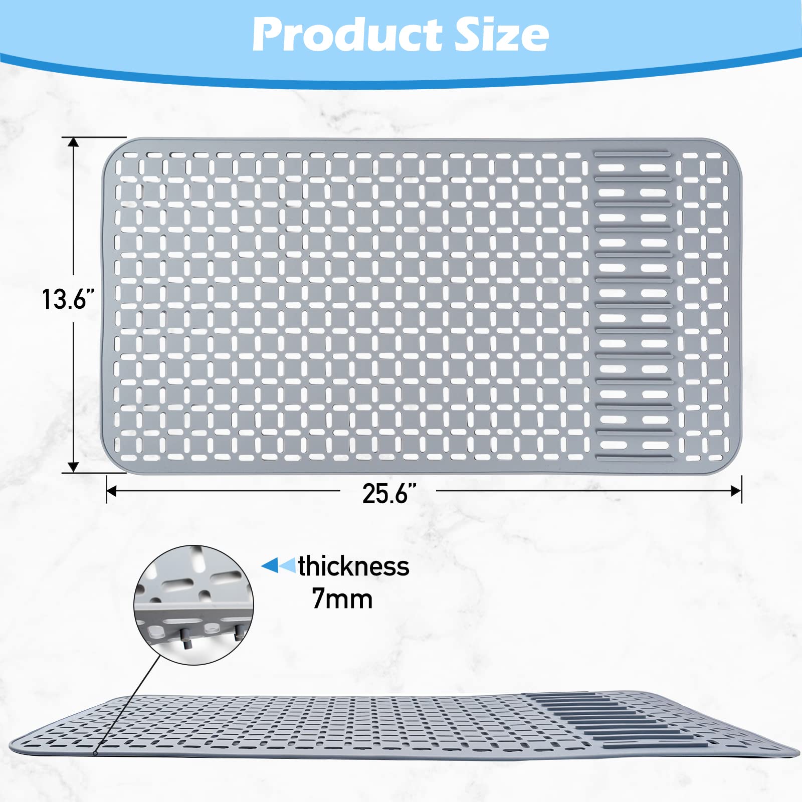 Silicone Sink Mat 26''X14'' Kitchen Sink Protector Mat With Diy Drain Hole, Grey Farmhouse Silicone Sink Mat Protector 1Pcs Kitc