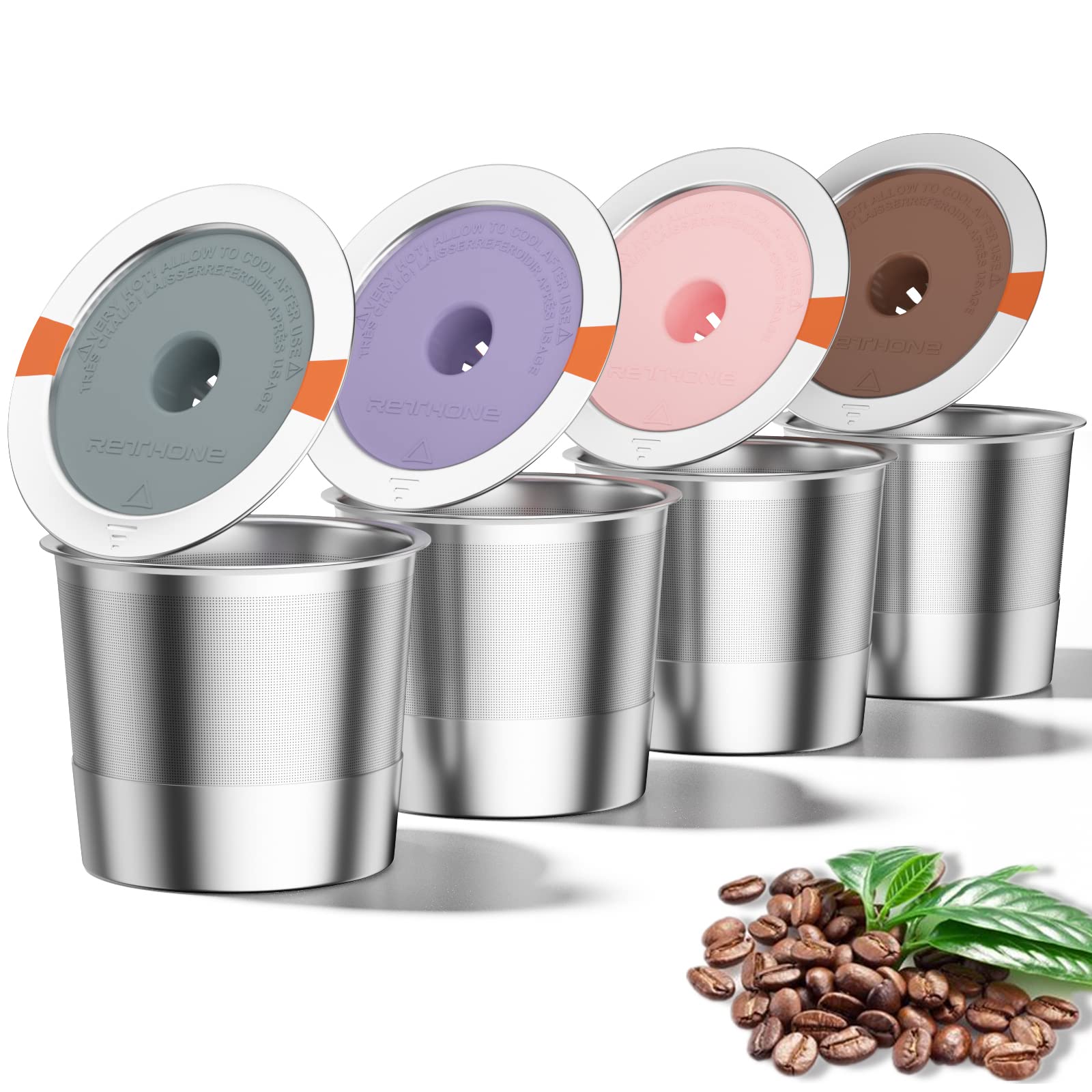 Reusable K Cups Coffee Filter, Stainless Steel K Cup Reusable Coffee Pods Filters For Keurig 1.0 & 2.0 Coffee Makers (4 Pack)