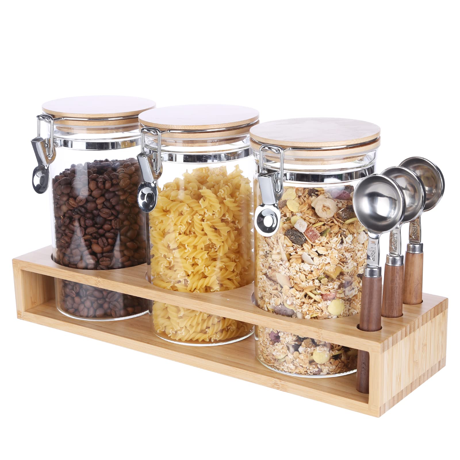 Kkc Home Accents Airtight Glass Coffee Bean Storage Jars With Scoops For Coffee Bar,Sealed Glass Canisters With Hinghed Lids For