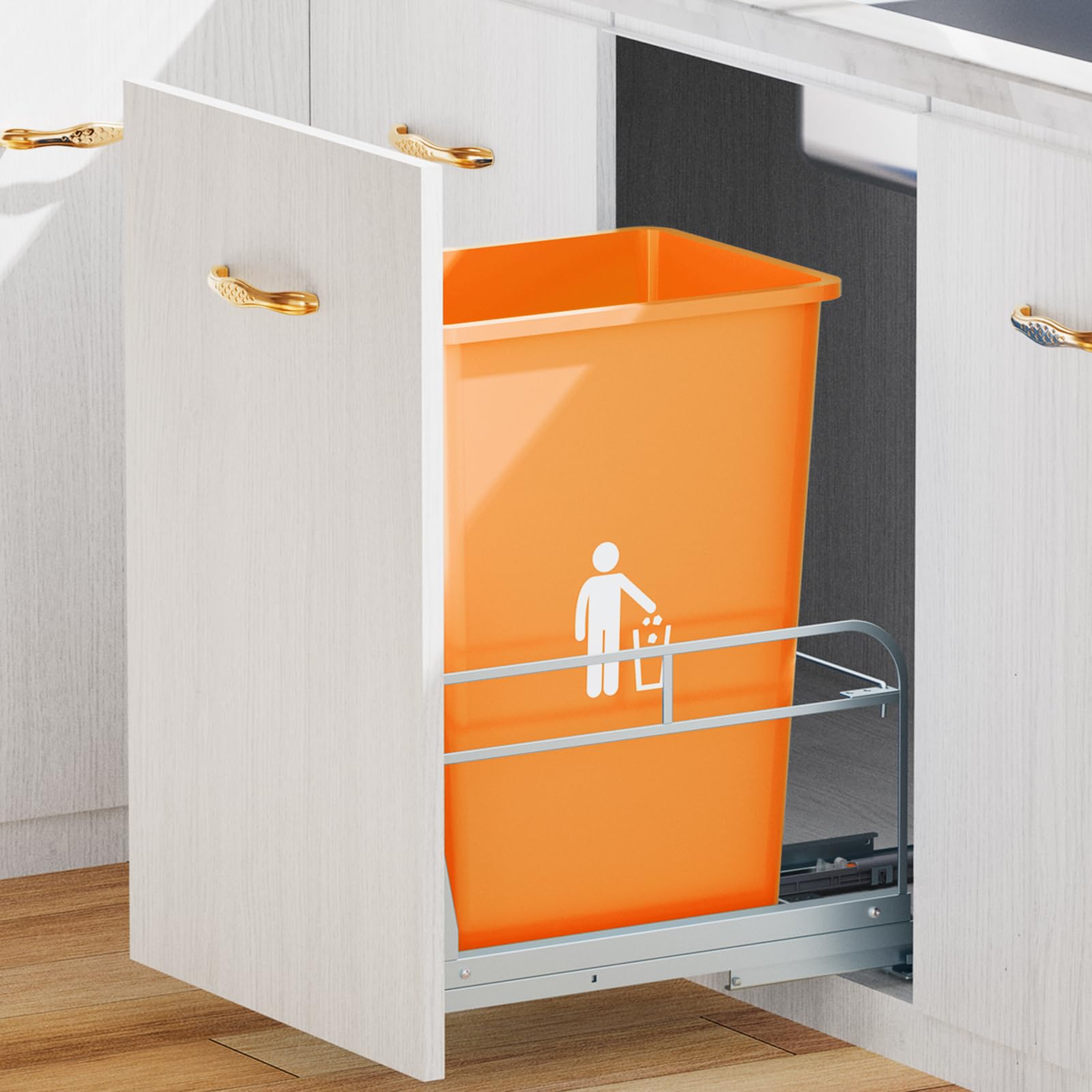 RUNMI Pull Out Trash Can Under Cabinet with Soft-Close Slides,Garbage Can Not Included,Heavy Duty Under Sink Trash Can Kit for K