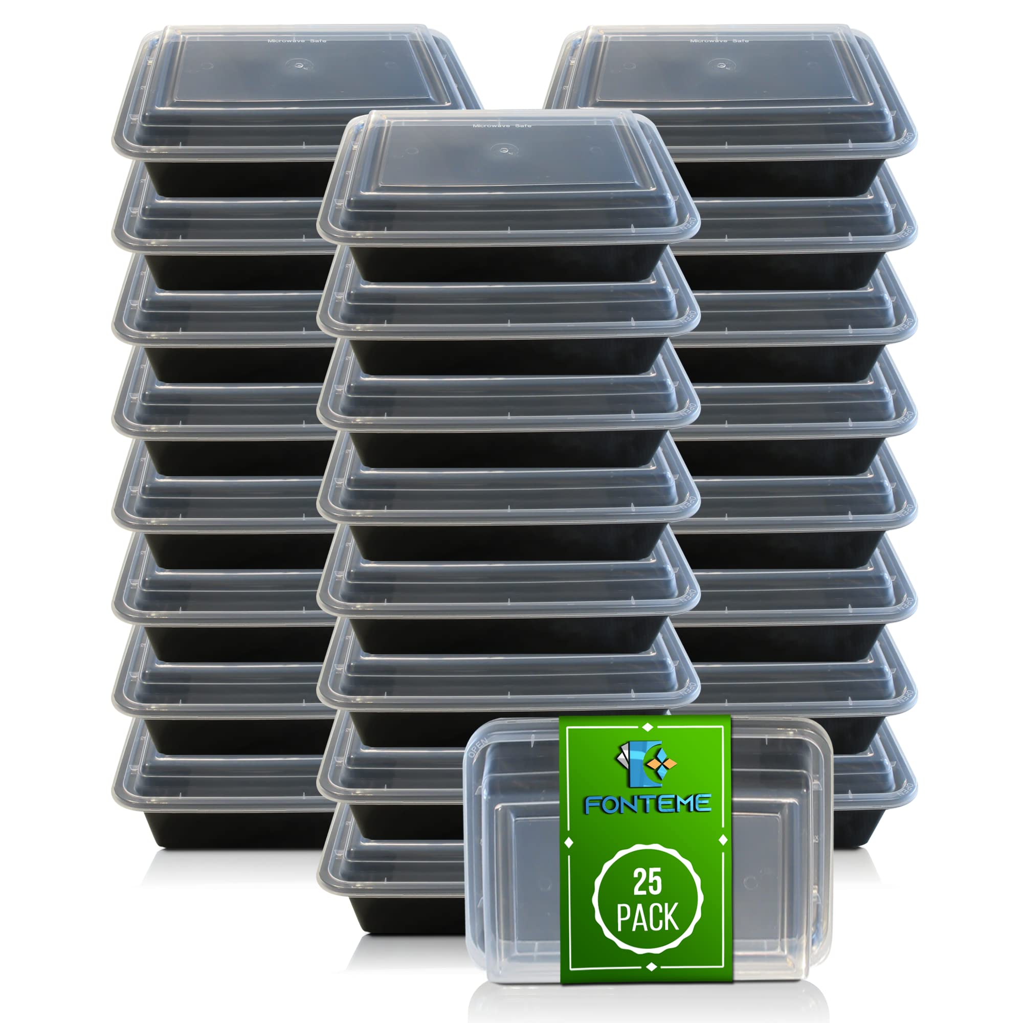 Fonteme Single Compartment Meal Prep - 25 Pack - Big Container With Airtight Lid - Freezer, Microwave & Dishwasher Safe - Stacka