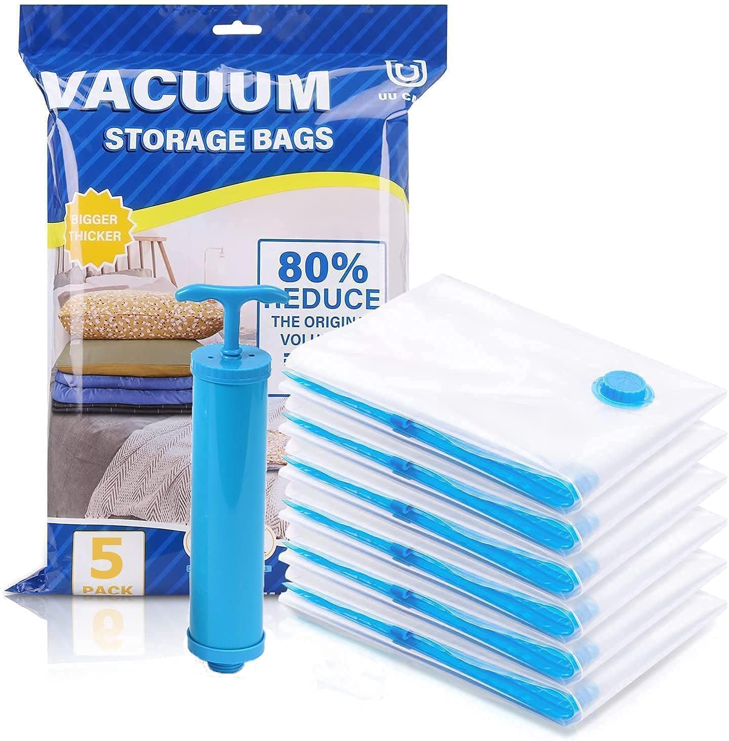 Gbex Space Saver (Pack Of 5) Reusable Vacuum Storage Ziplock Compression Sealer Bags For Travel Clothes & Home With Hand Pump 2 