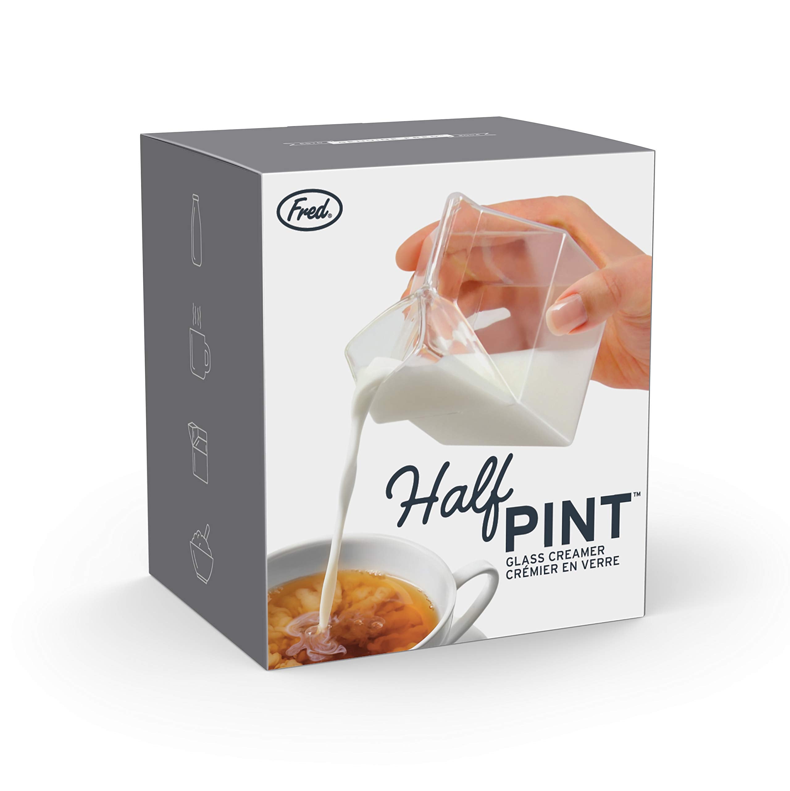 Genuine Fred HALF PINT Glass Milk Carton Creamer, 12 Ounces, Transparent Glass