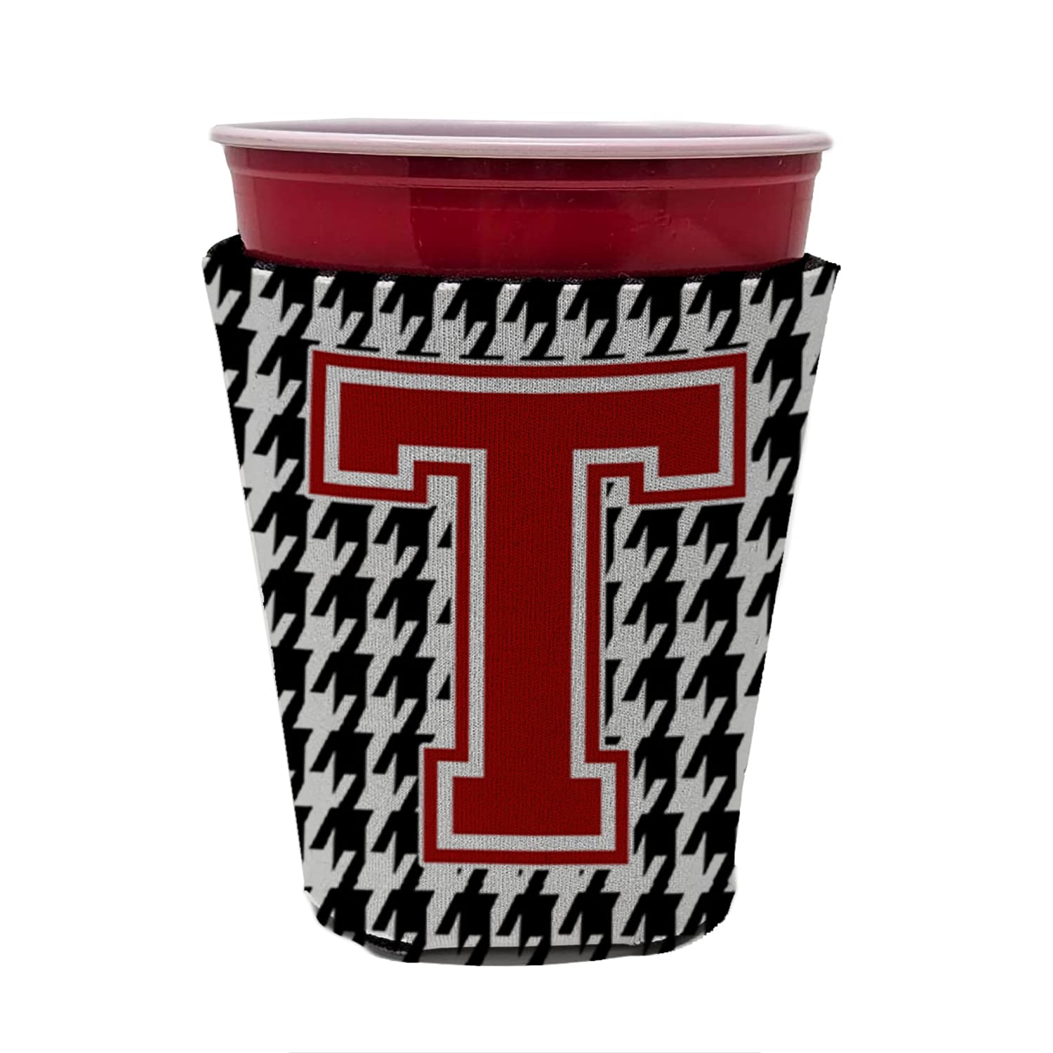 Monogram - Houndstooth  Initial  T Red Solo Cup Beverage Insulator Hugger CJ1021T-RSC
