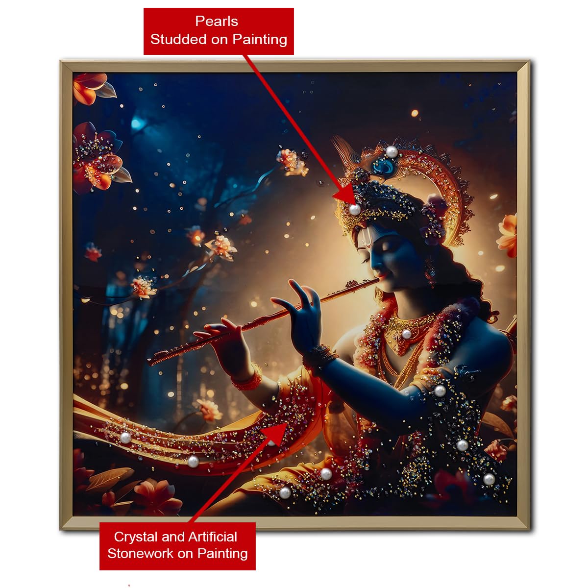 Dekor Centre - Divine Light, Krishna Ji With Flute | Crystal Painting For Wall Decoration | Ideal For Home, Office, Hotels, Bedr