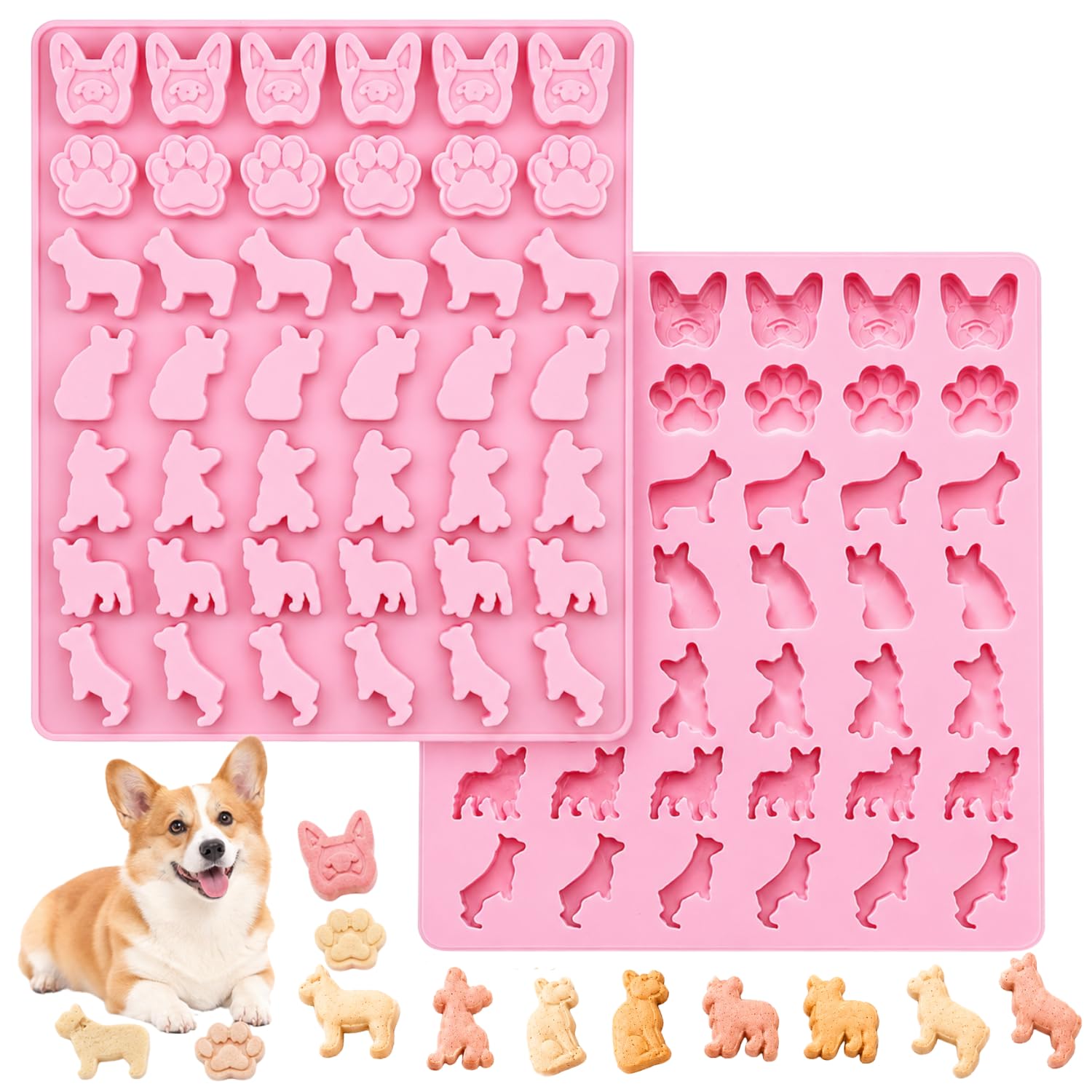 Dog Treat Silicone Mold, 42Cavity Dog and Paw Shapes | Flexible silicone cavities for treats, chocolate, candy, jelly, ice cube