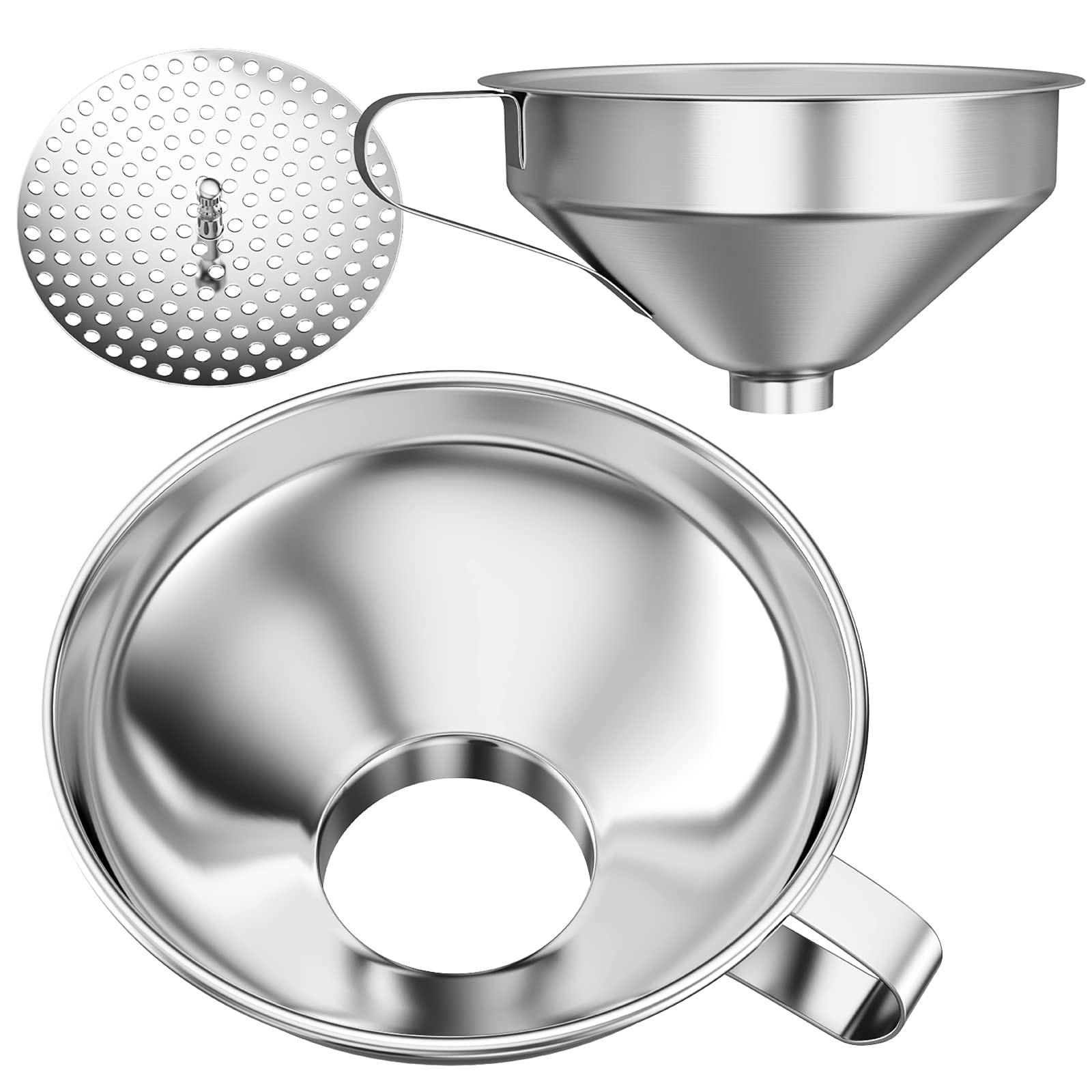 Pisol Canning Funnel For Wide Mouth And Regular Mason Jars, Stainless Steel Kitchen Use Funnels With Strainer For Filling Bottle