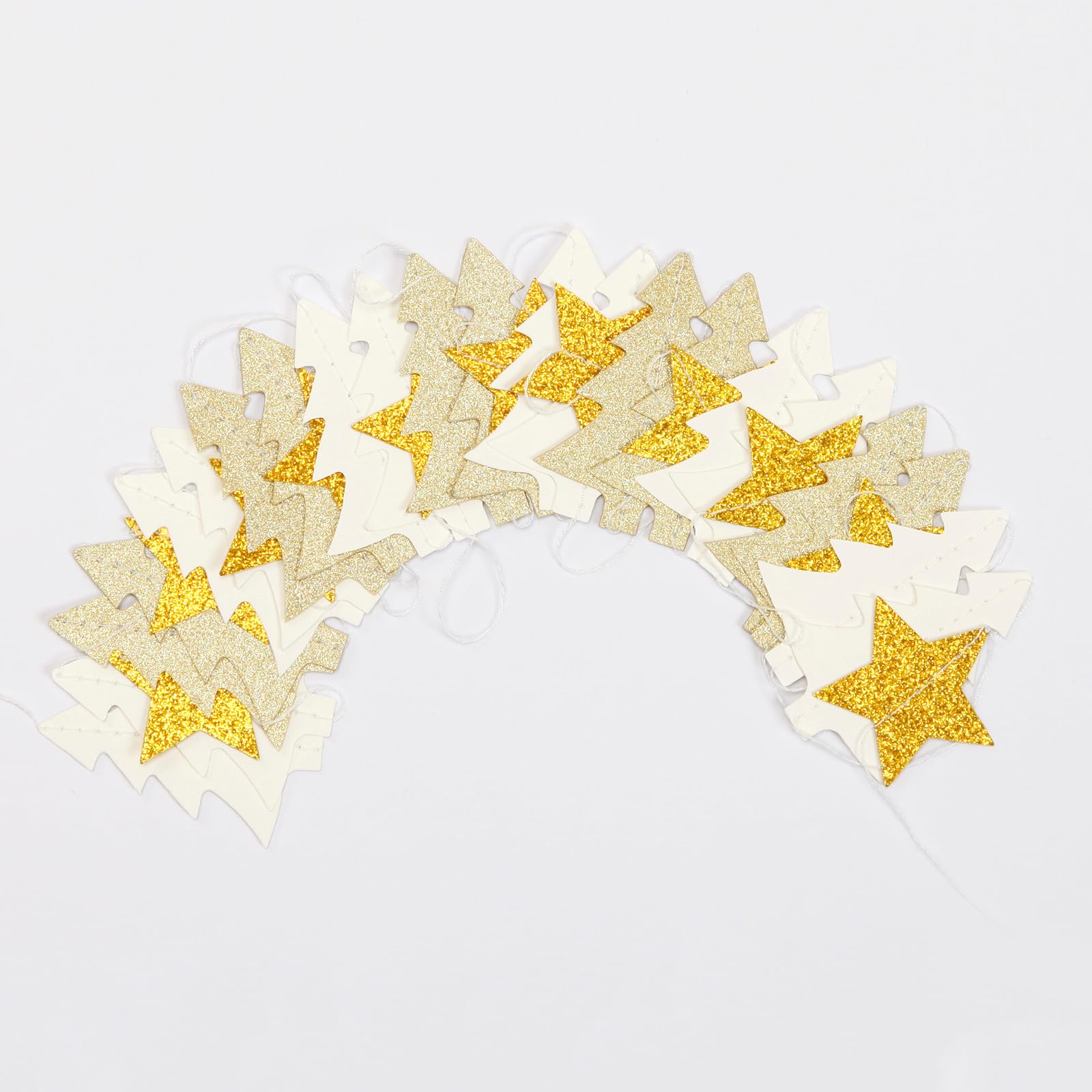 White-Gold Christmas-Tree Star Party-Decorations Garland - 52 Ft Winter New Year Supplies Hanging Paper Streamers Banner,Birthda