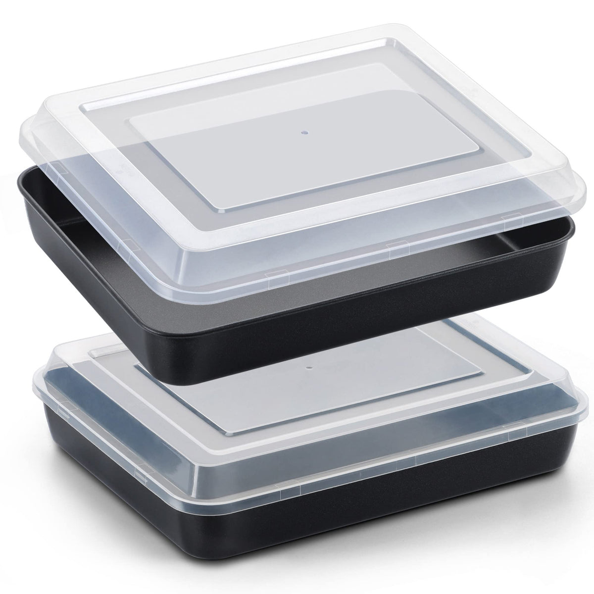 Lianyu Baking Pan With Lid, 12? X 9 X 2 Inch Stainless Steel Square Rectangle Cake Pan, Black Nonstick Roasting Lasagna Pan For