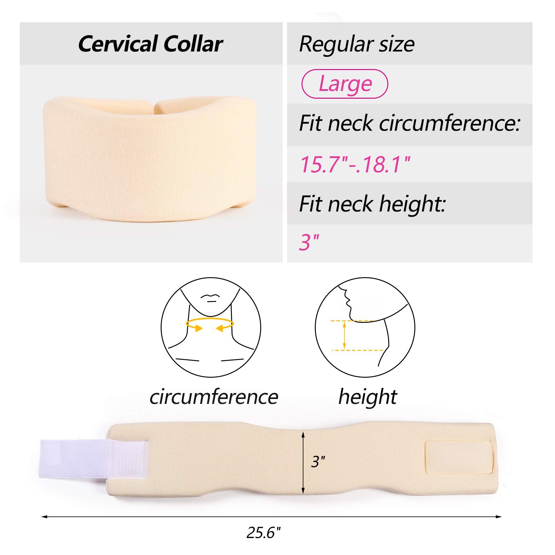 Cozyhealth Soft Foam Neck Brace - Adjustable Cervical Collar for Neck Pain Relief, Large, Cotton, 3" Depth, Ideal for Sleeping