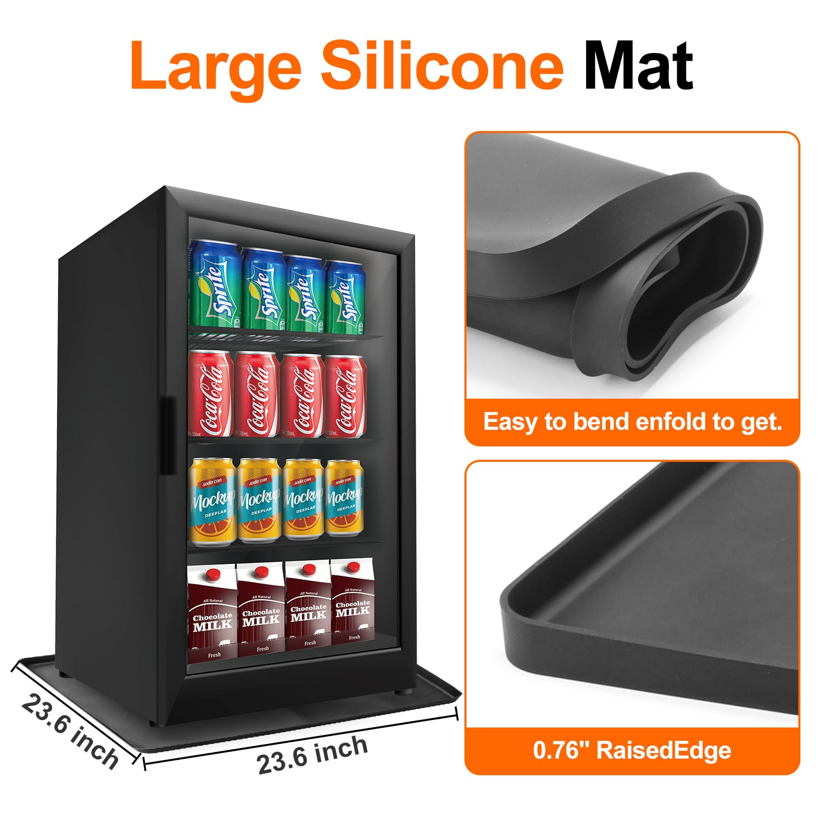 Vanpet 24'' X 24'' X 0.8'' Mini Fridge Silicone Mat With Raised Edge, Under Washing Machine Pad Under Mini Refrigerator Freezer