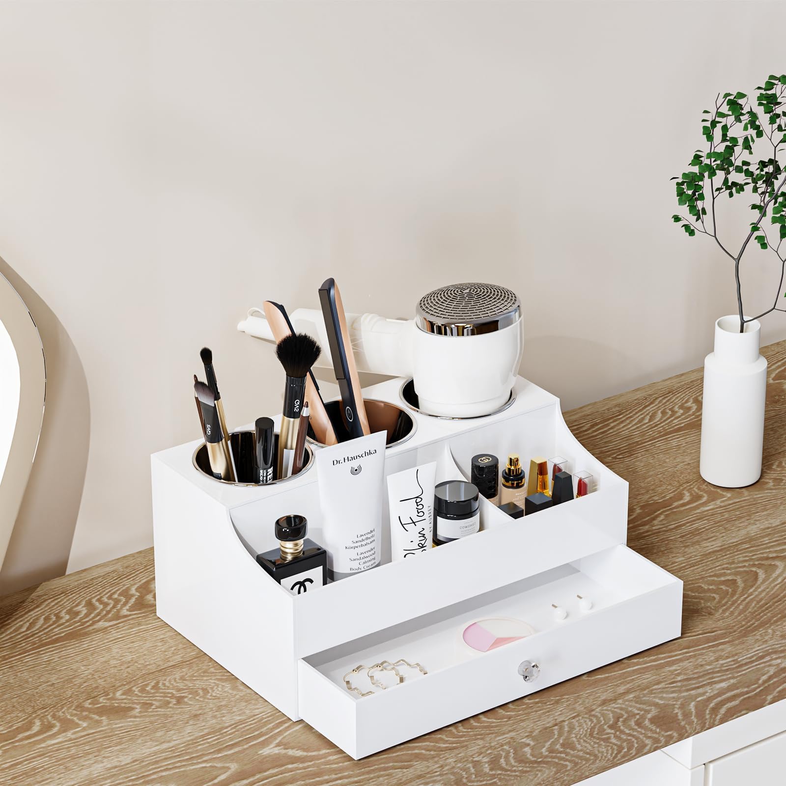 Hair Tool Organizer, Acrylic Hair Blow Dryer Holder Stand for Straightener and Curling Storage, Bathroom Vanity Countertop Organ