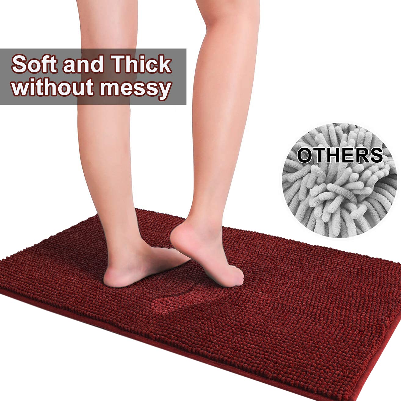 Urvoix Bathroom Rugs Set - 3 Pieces Ultra Soft Non-Slip Bath Mats  Chenille Absorbent Bath Rugs for Bathroom  Tub and Shower (Burgundy)