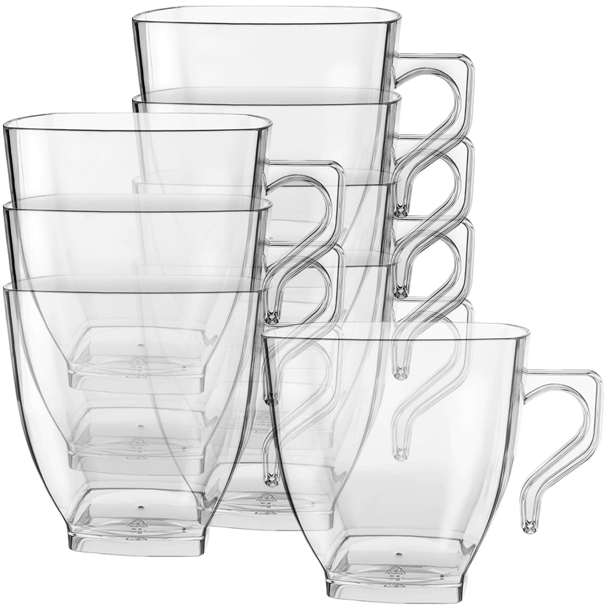 Kaya Elegant Clear Square Plastic Coffee Mugs (8 oz., Pack of 8) - Sturdy, Convenient & Stylish Drinkware - Perfect for Celebrat