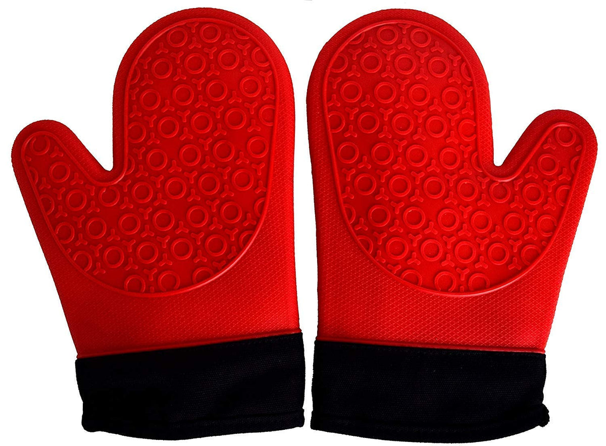 2Pcs Red Black Professional Extra Large Silicone Oven Mitts And Pot Holders Oven Gloves Heat Resistant Gloves Kitchen Mittens Bb