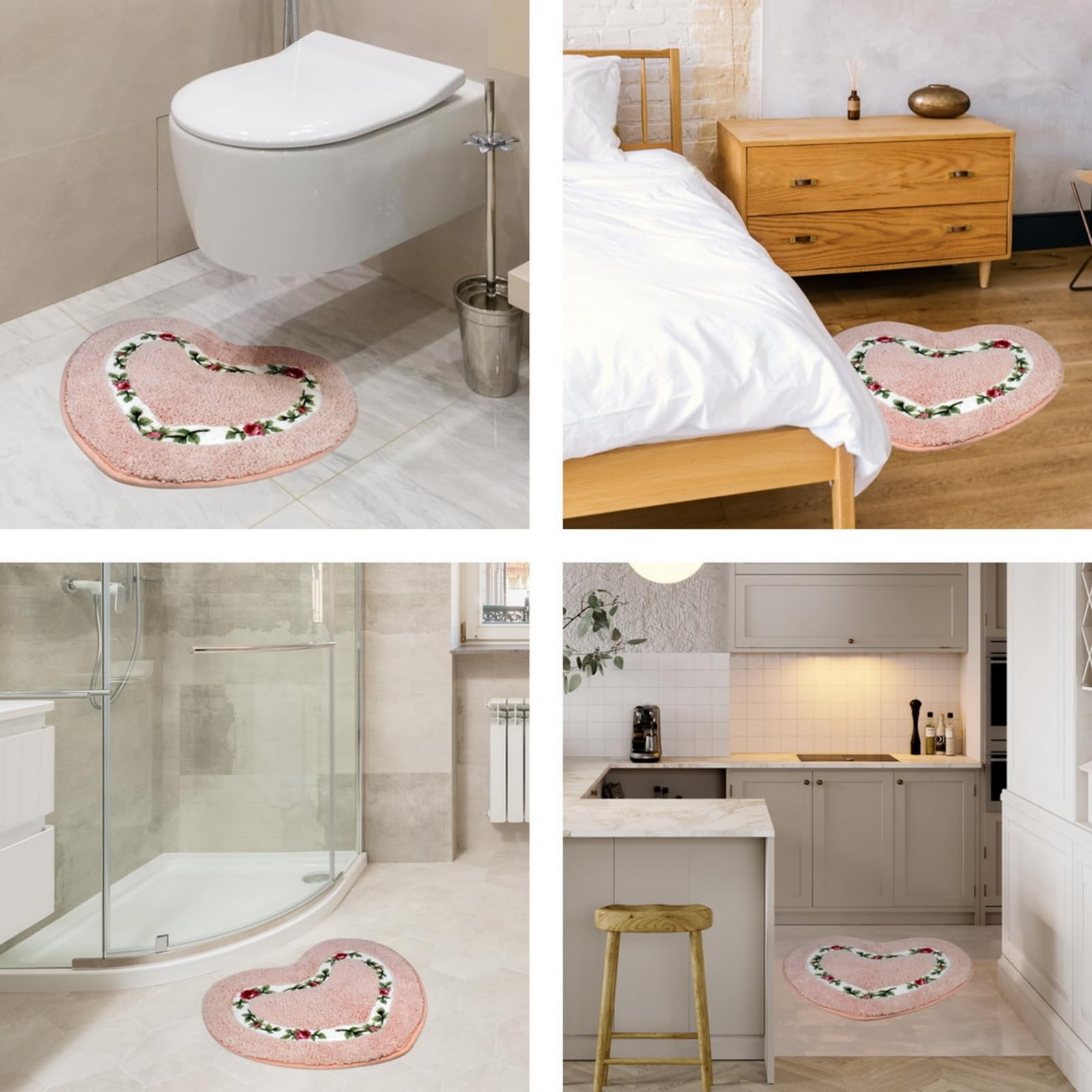 Calopps Bathroom Floor Mats Bathroom Absorbent Door Mats Door Quick-Drying Mats Toilet Non-Slip Carpet Mats Heart-Shaped Bathroo