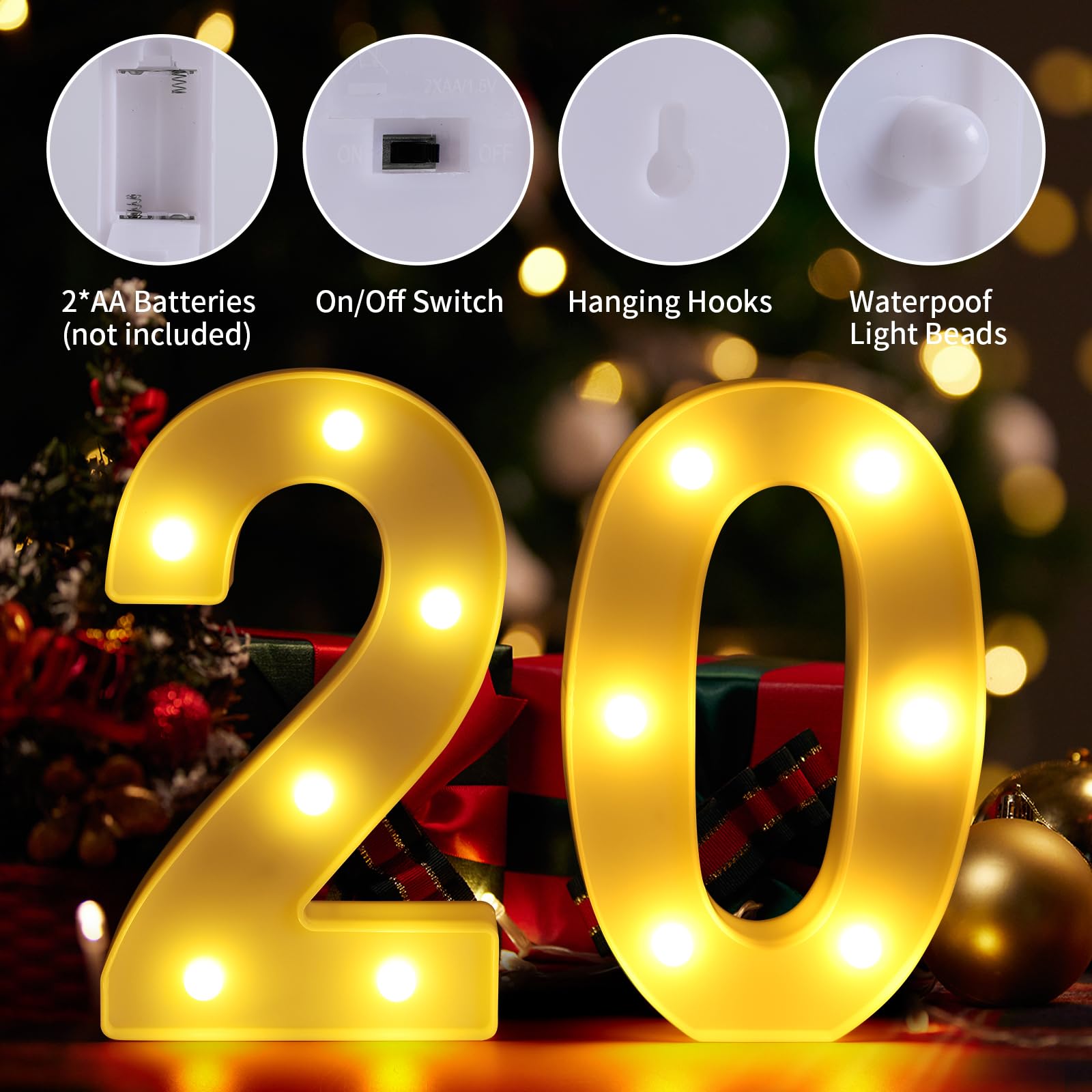 20th Birthday Decorations for Women Men,Happy 20 Year Old Birthday Decorations for Centerpieces Table,20 Light Up Numbers Sign L