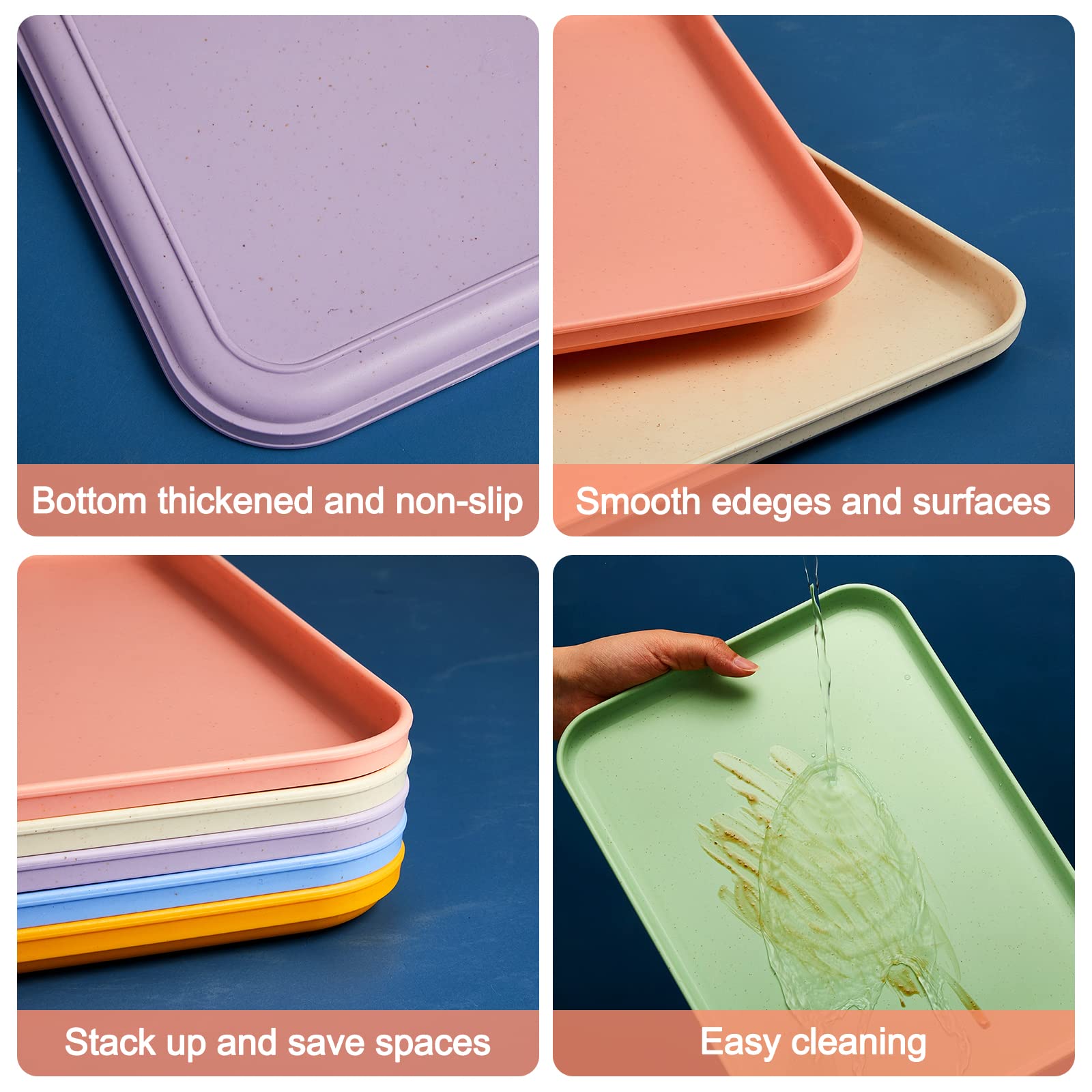 Skylety 18 Pack Plastic Fast Food Trays Bulk Colorful Cafeteria Food Trays Rectangular Serving Trays Lunch Meal Trays For School