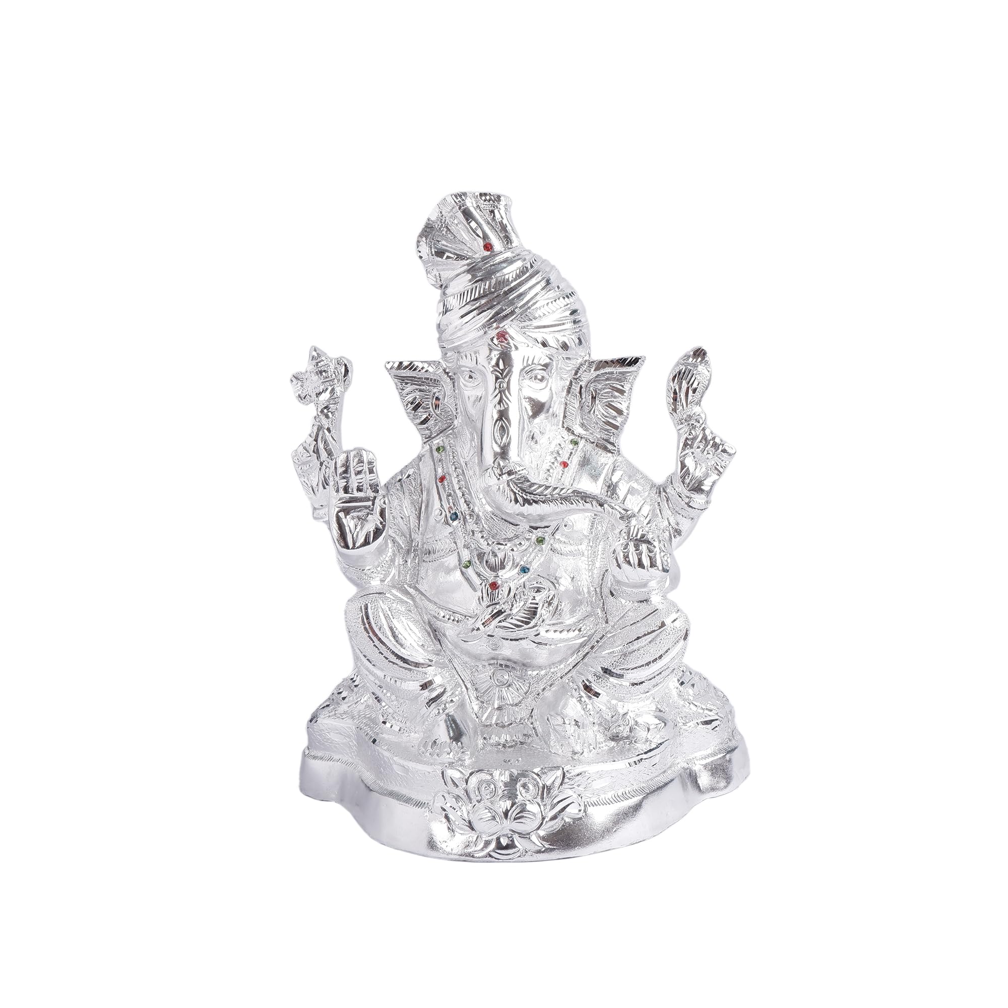 Shoppingrox Pagdi Ganesh God Idol | White Metal | Silver Colour - 29Cm