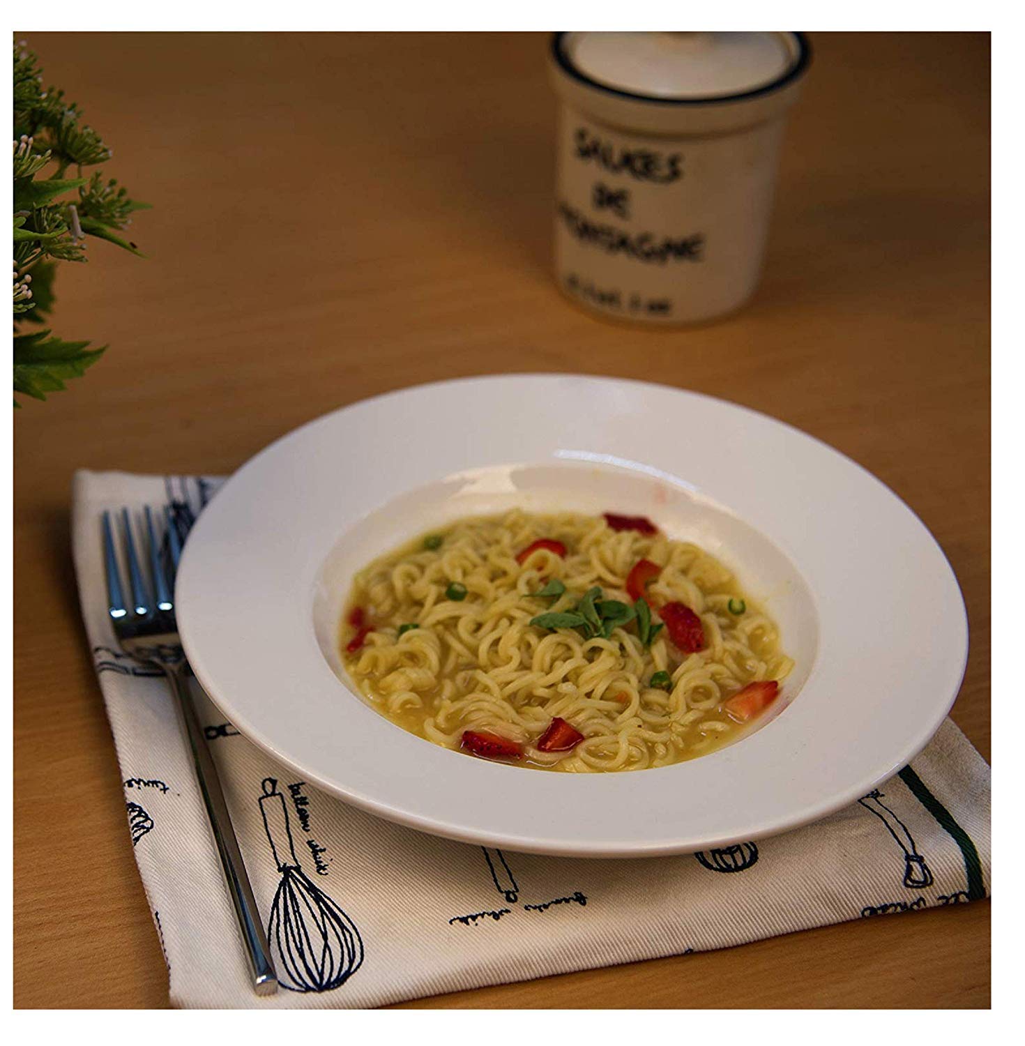 Saaikee Pasta Plate | Soup Plate | Opalware Pasta Plate | Maggie Plate | Salad Plate Tableware (22 cm, 2 Plates) White Opalware 