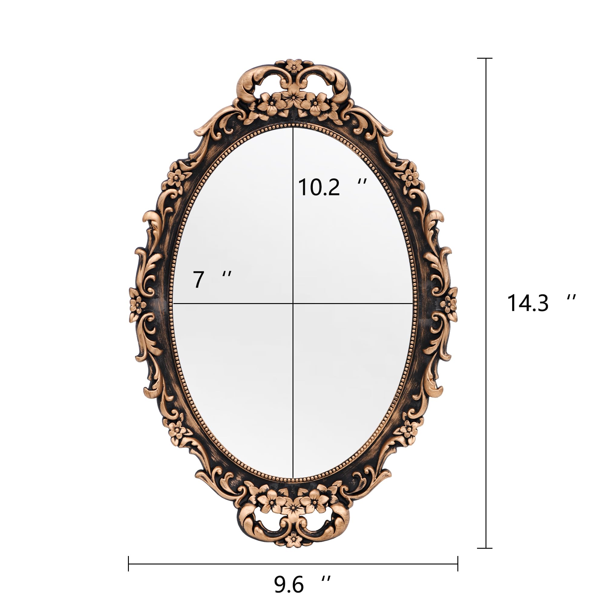 Tstarer Vintage Decorative Gold Framed Mirror, Wall Hanging Mirrors & Tabletop Tray for Bedroom Living Room Dresser Decor, Oval-