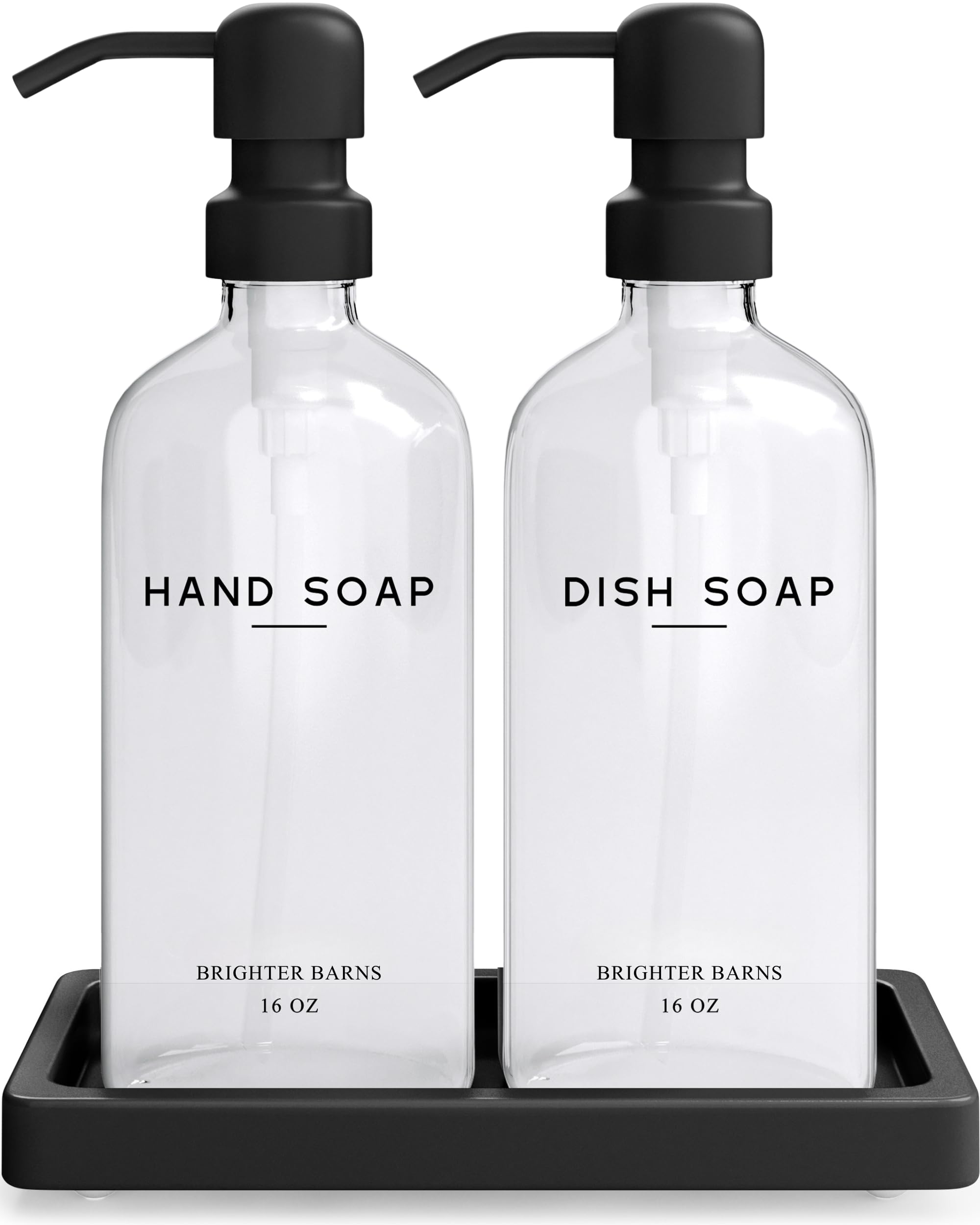 Glass Hand And Dish Soap Dispenser Set By Brighter Barns - Kitchen Soap Dispenser Set With Tray, Stainless Steel Pump - Liquid S