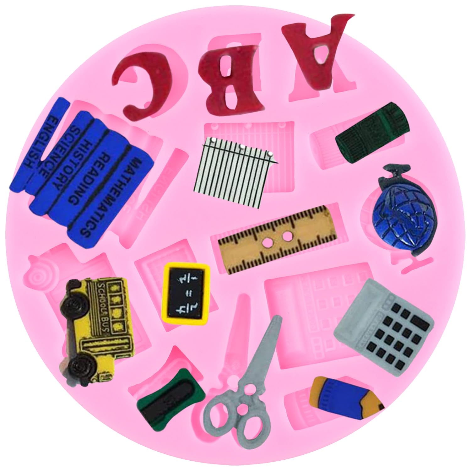 Xmoldnms Back To School Silicone Molds Book Scissor Ruler Crayon Fondant Molds For Cake Decoration Cupcake Topper Chocolate Cand