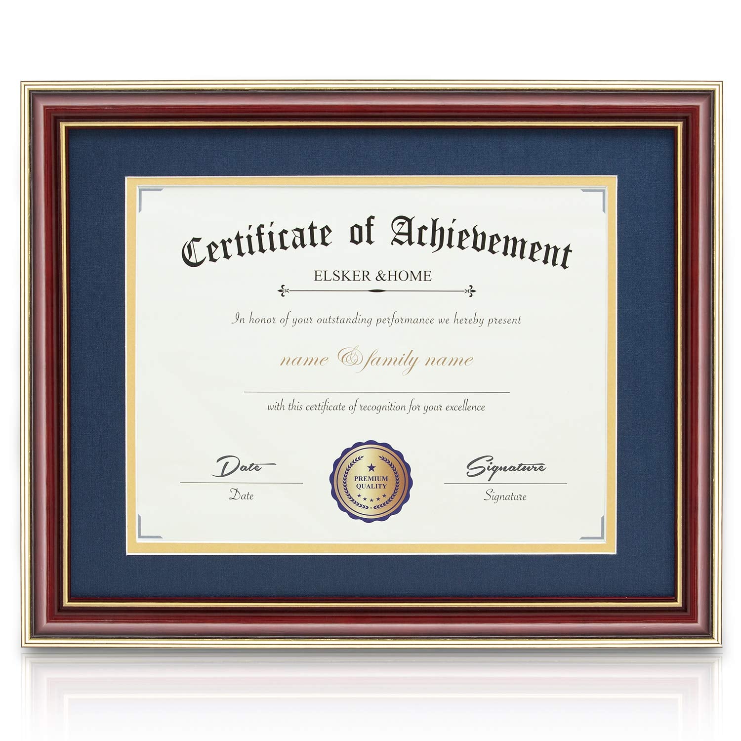 ELSKER&HOME 8.5x11 Document Frame - High Gloss Reddish Brown Wood Color Frame - Made for Certificates Sized 8.5x11 Inch with Mat