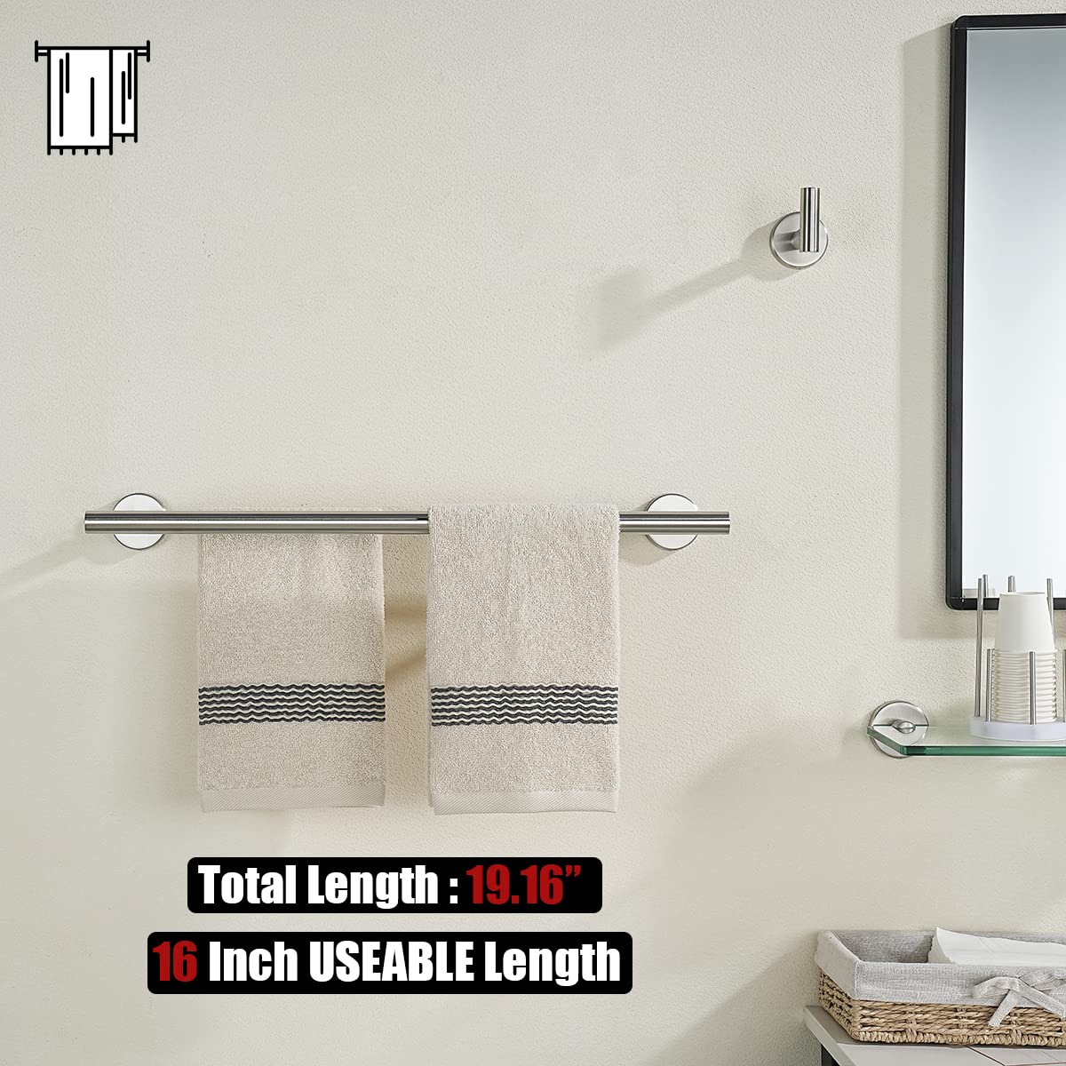 JQK Double Bath Towel Bar  16 Inch 304 Stainless Steel Thicken 0.8mm Towel Rack Bathroom  Towel Holder Brushed Finished Wall Mount  Total Length 19.16 Inch  TB100L16-BN