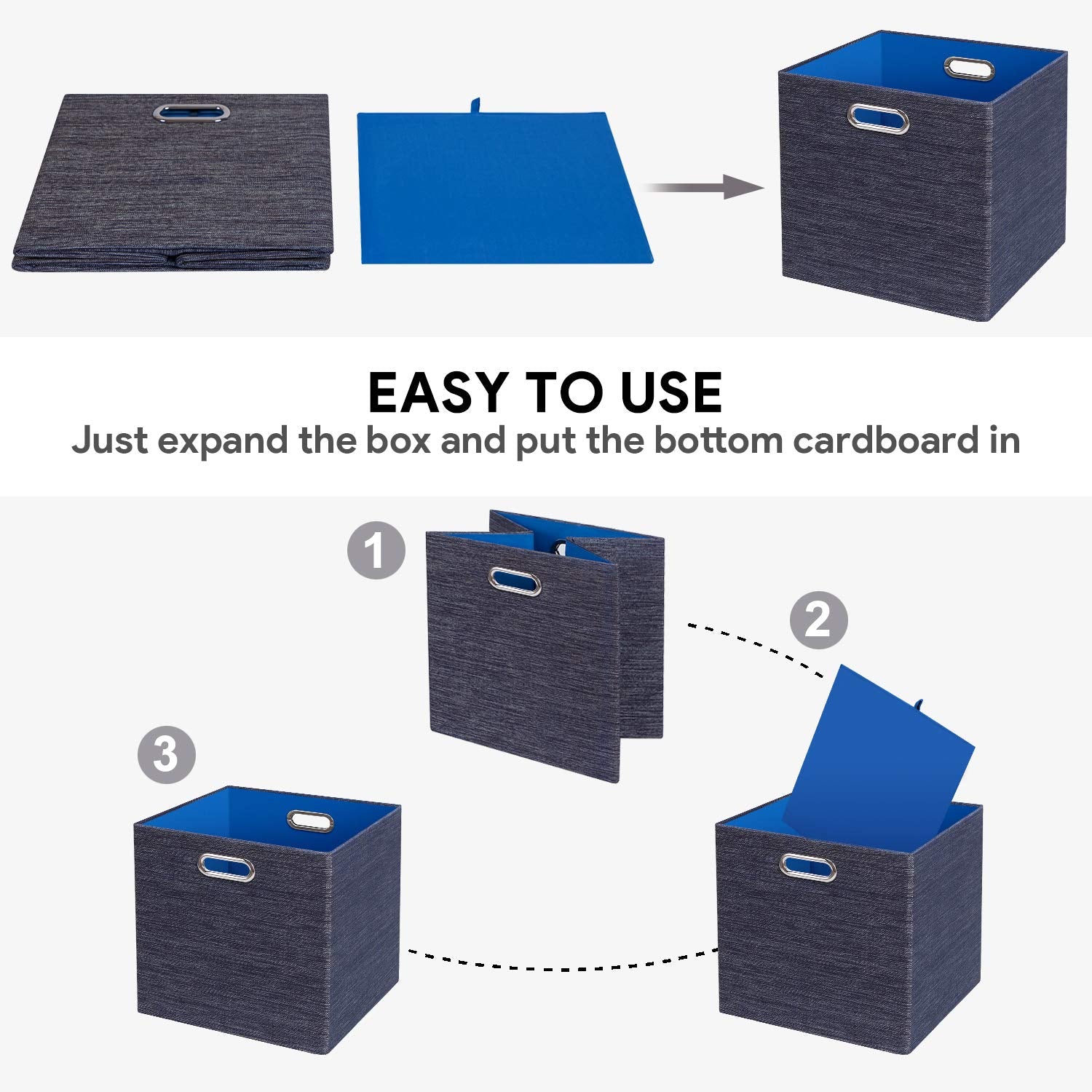 Posprica Storage Cubes,11  11 Foldable Storage Bins,Thick And Heavy Duty Fabric Baskets - 4Pcs,Blue