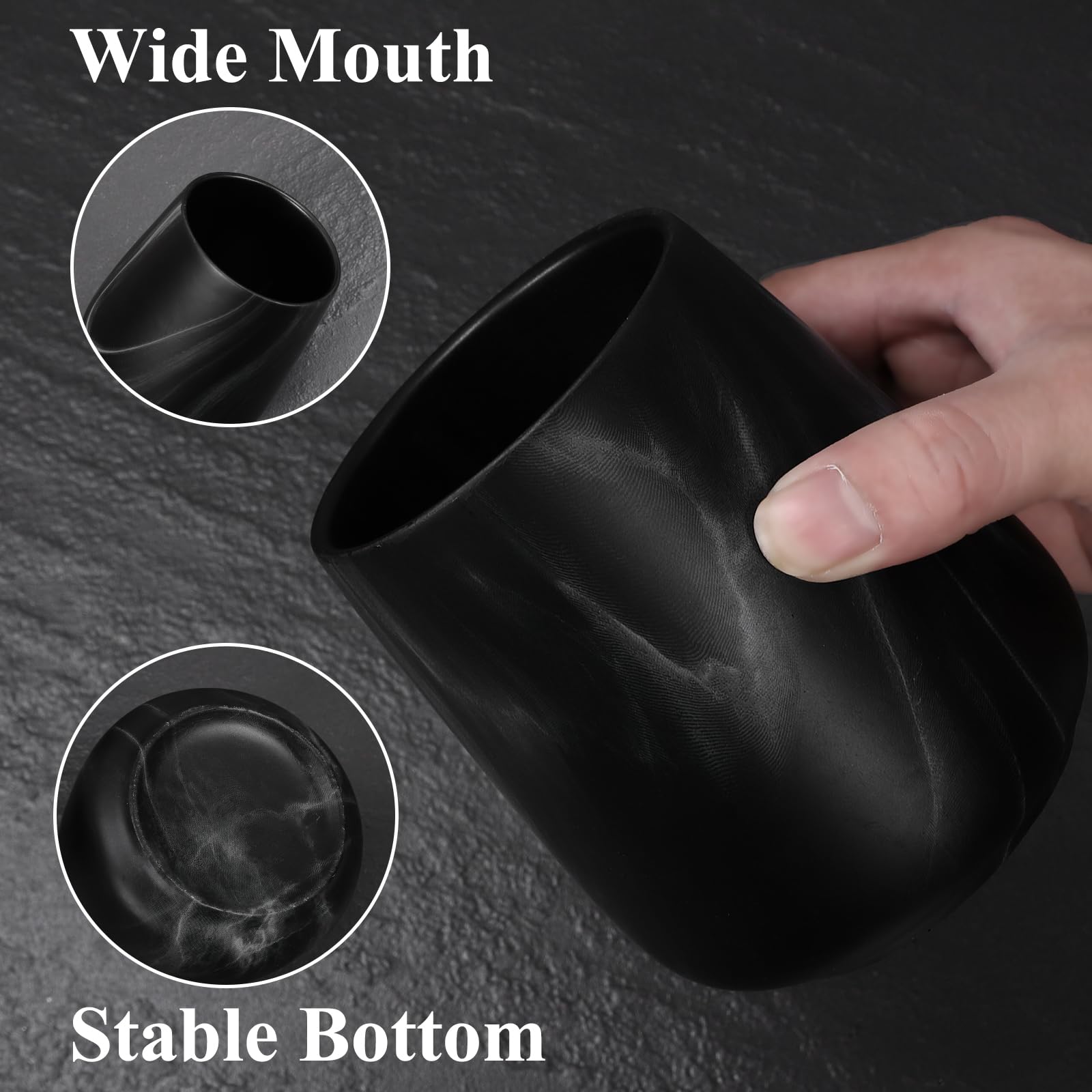 2Pcs Toothbrush Holder For Bathroom - Marble Black Ceramic Tooth Brushing Holders Set, Toothbrush Cup & Toothpaste Organizer For