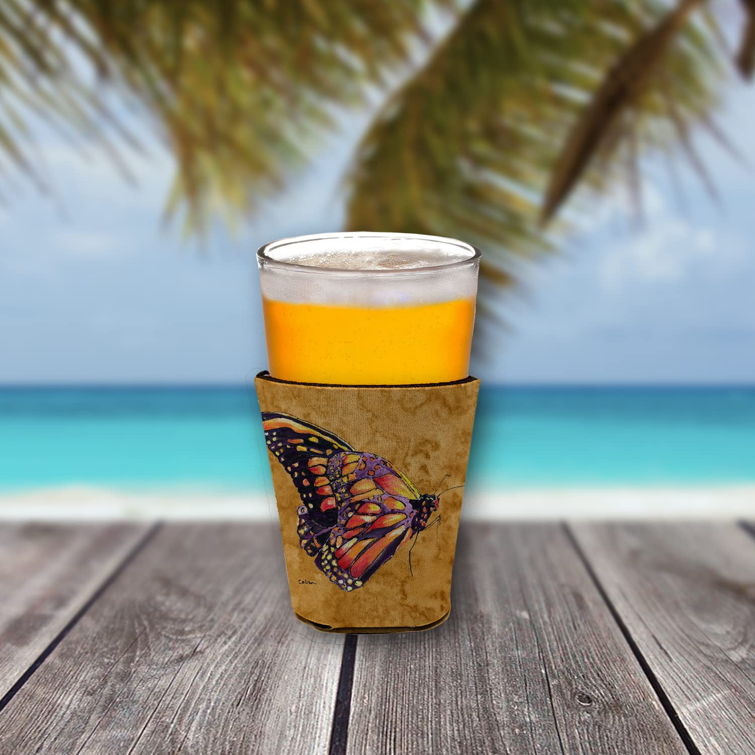 Butterfly on Gold Red Solo Cup Beverage Insulator Hugger