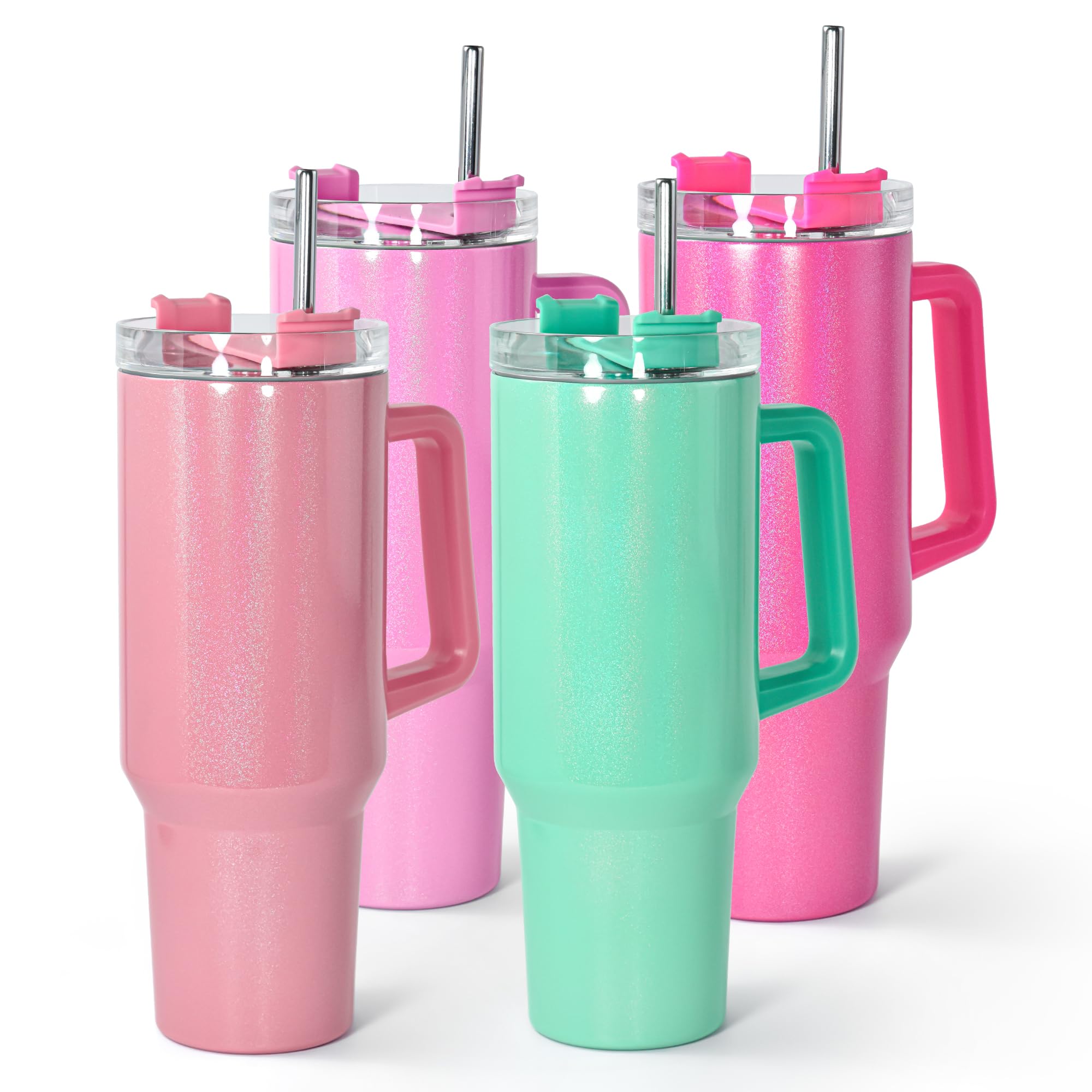 AGH 4 Pack 40 oz Sublimation Shimmer Green Pink Red Purple Tumbler with Stainless Steel Straw and Lid, Insulated Double Wall Vac