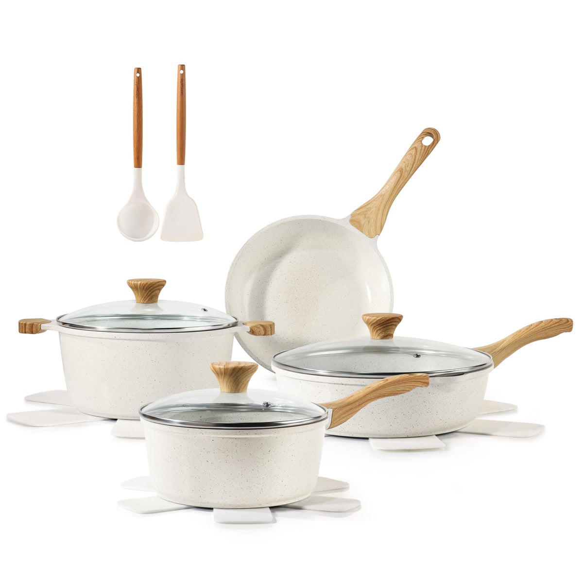 SENSARTE Nonstick Ceramic Cookware Set 13-Piece, Healthy Pots and Pans Set, Non-toxic Kitchen Cooking Set with Stay-Cool Handles