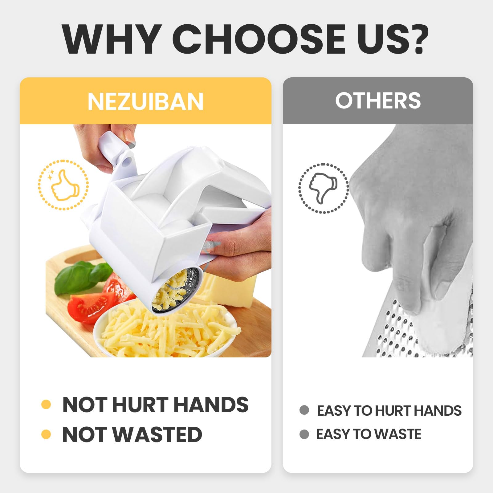 NEZUIBAN Rotary Cheese Grater - ABS Plastic & Stainless Steel, White, Model A1, Ideal for Cheese, Vegetables, Chocolate, Nuts