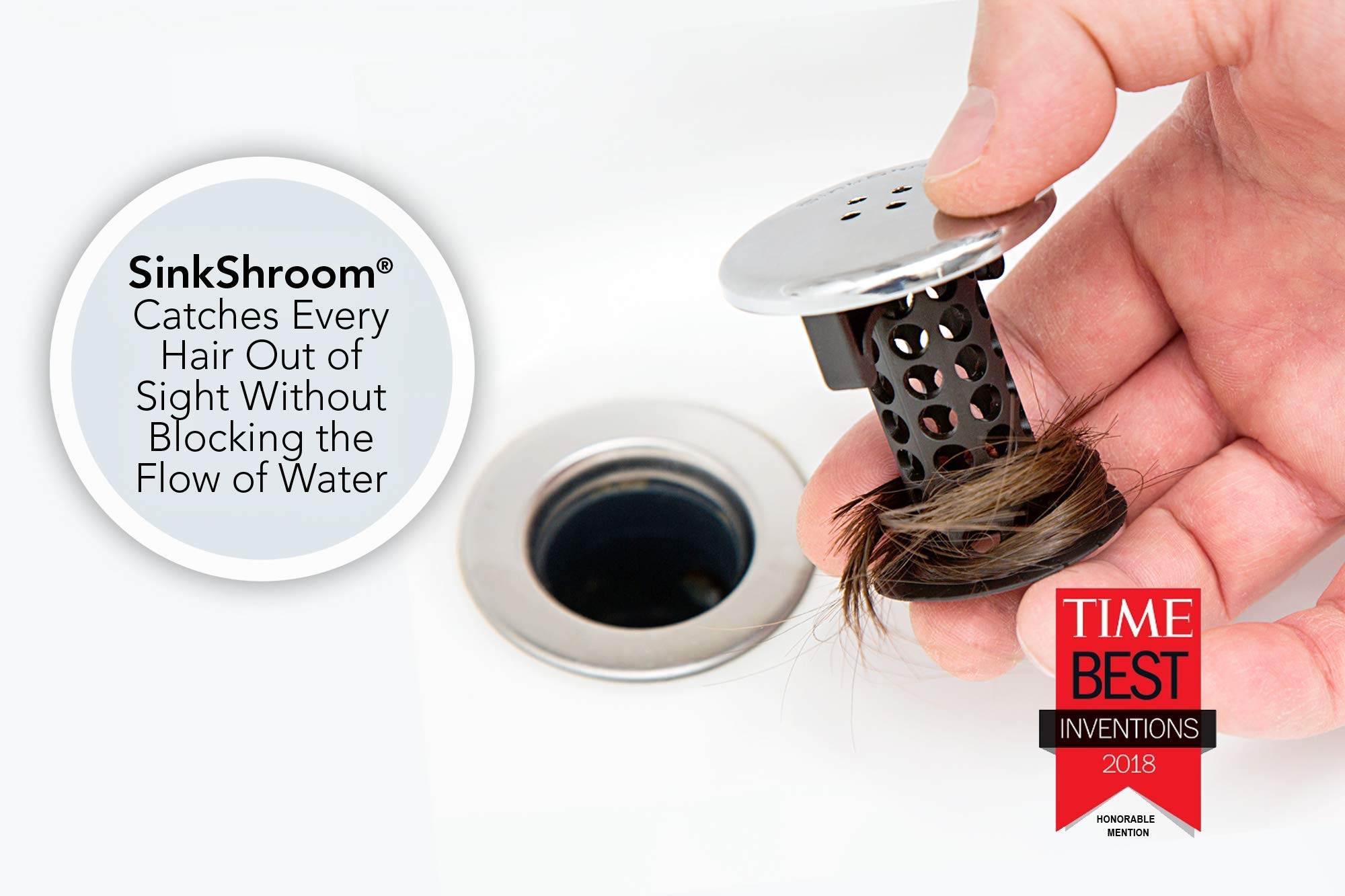 Sinkshroom Combo Edition Revolutionary Bathroom Sink Drain Protector Hair Catcher, Strainer, Snare, Plus Stopshroom Stopper
